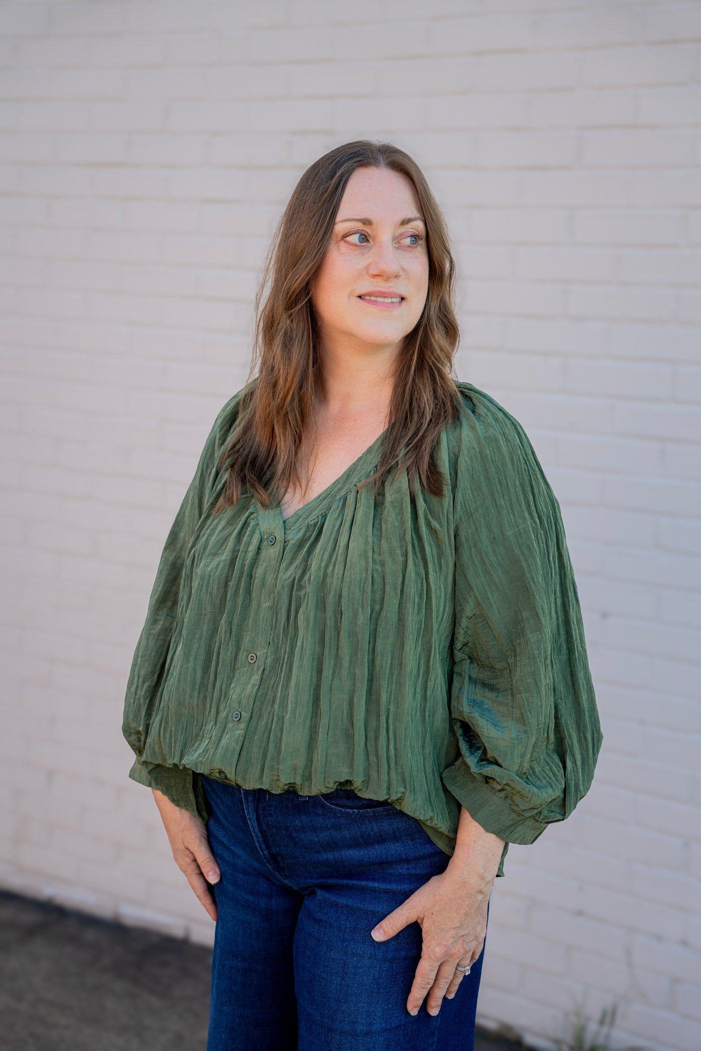 Olive Balloon Sleeve Blouse