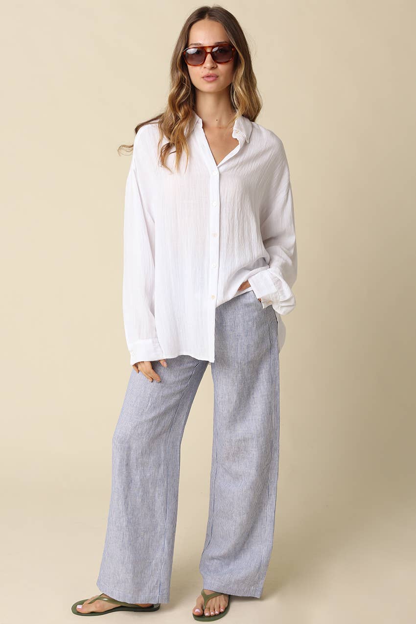 Sky Linen Wide Leg Pants