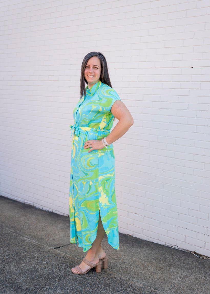 Madison Dress in Green Marble