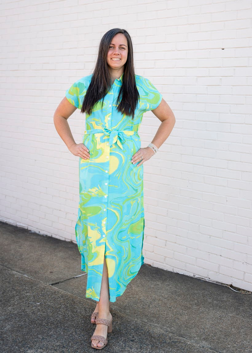 Madison Dress in Green Marble