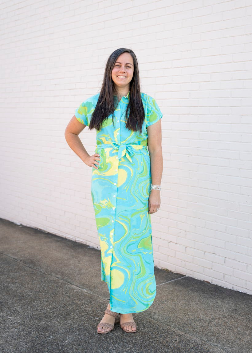Madison Dress in Green Marble