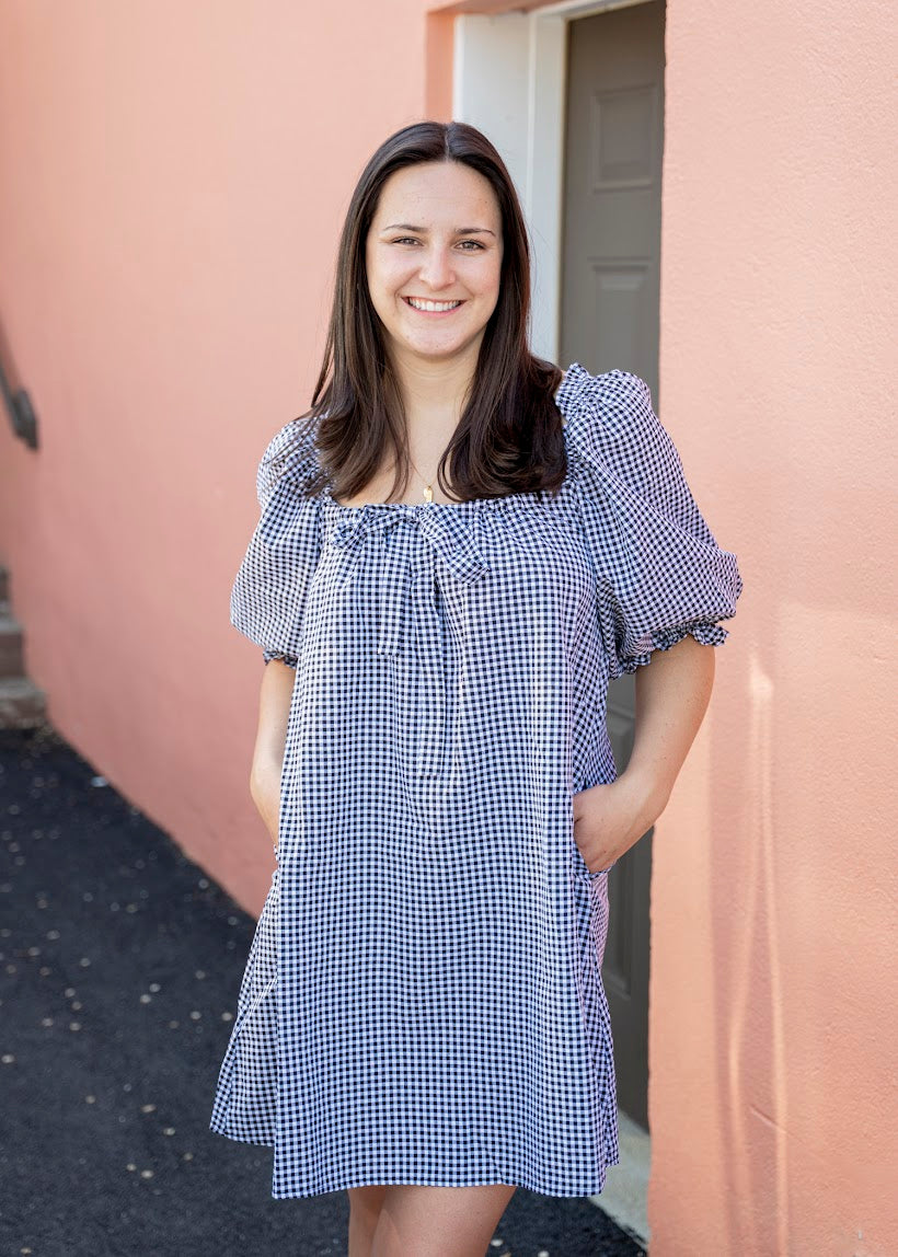 Gingham Puff Sleeve Babydoll Dress
