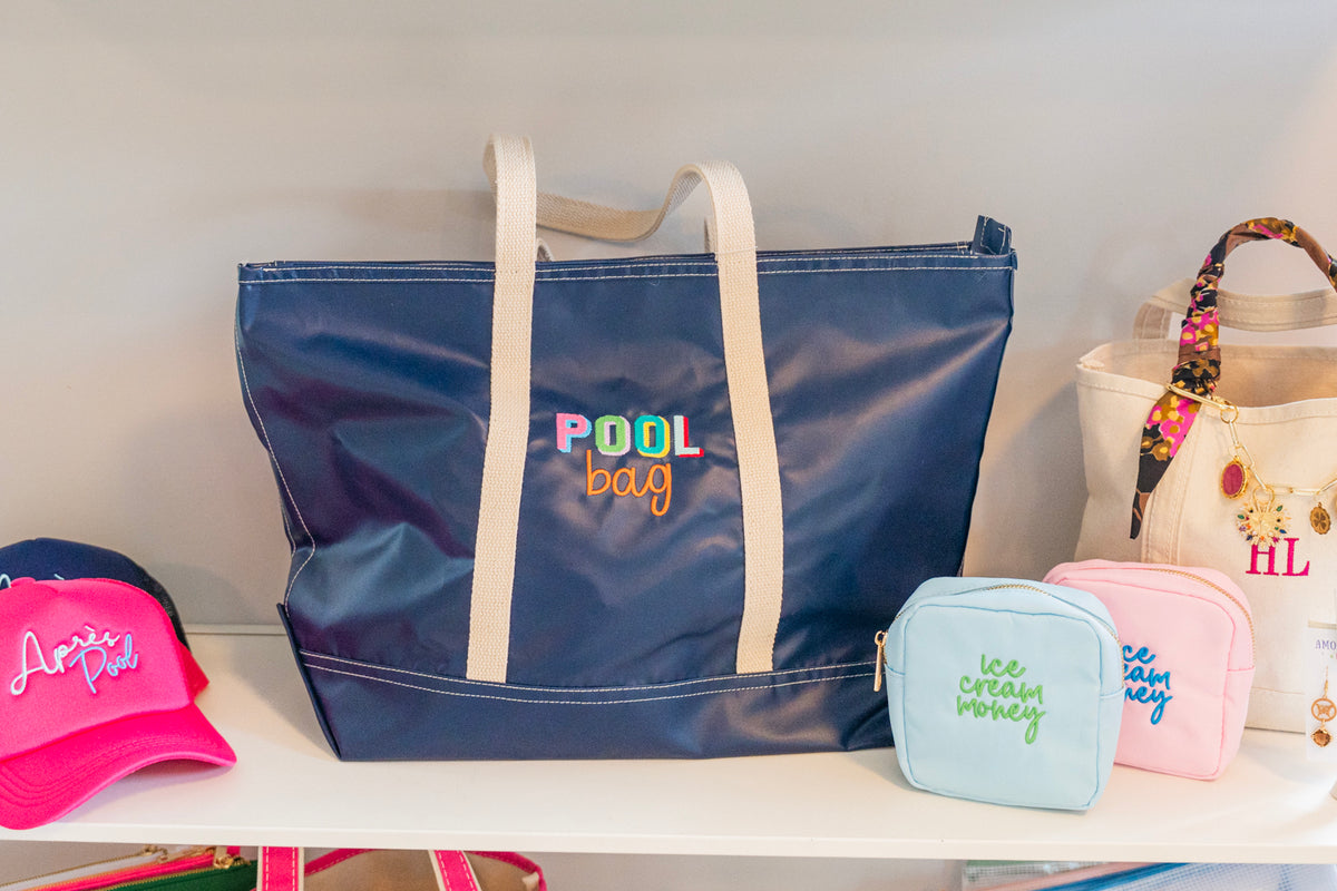 Pool Bag Navy Embroidered Big Sur Tote – Bluebird & Company Crozet