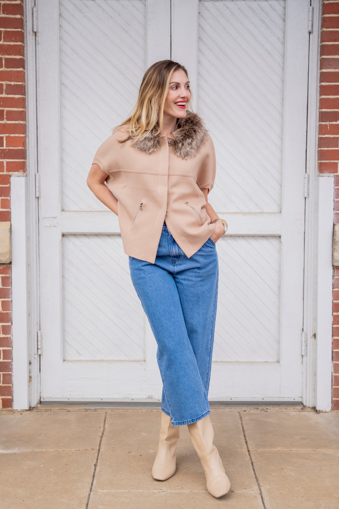 Fur Trim Camel Cardigan