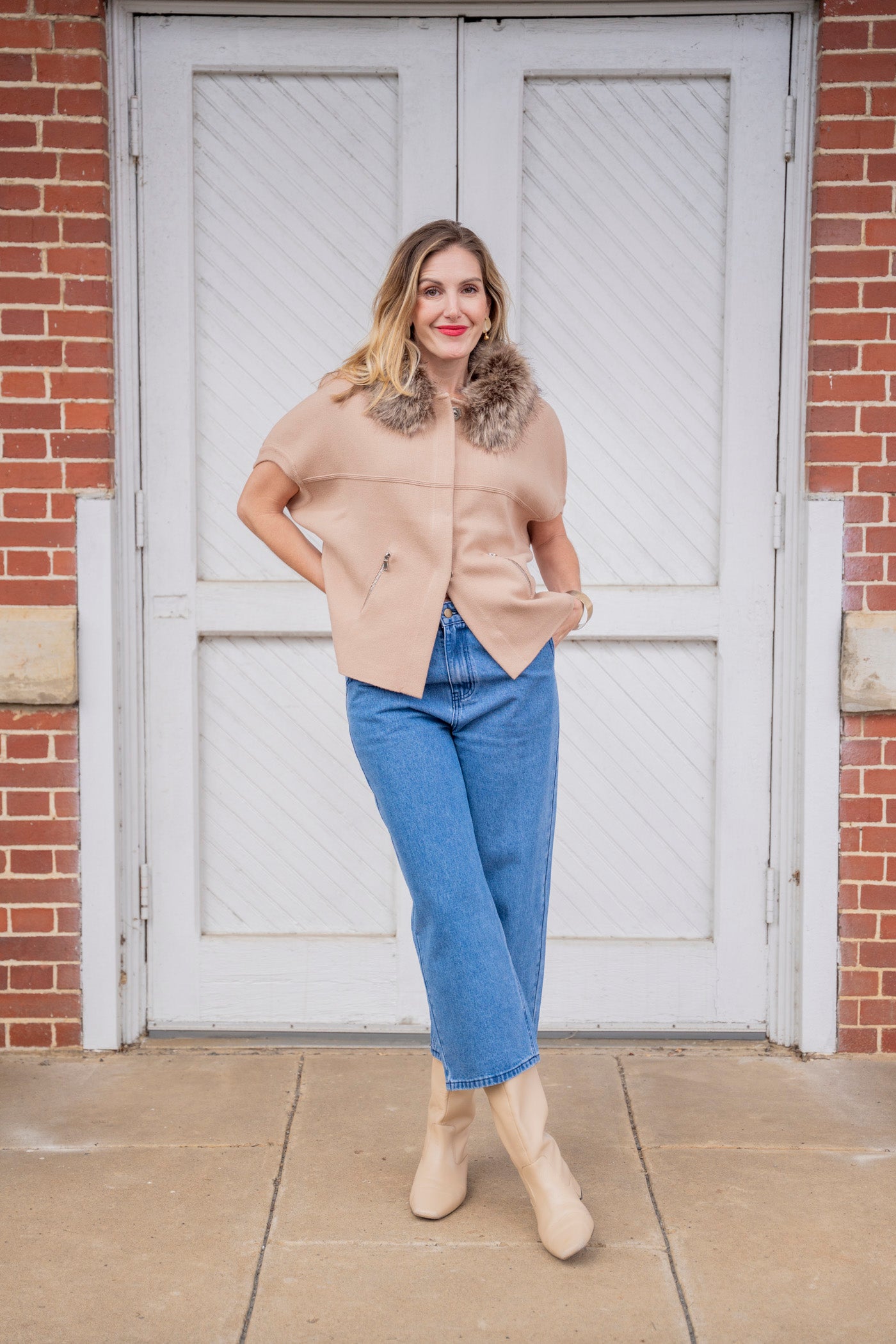 Fur Trim Camel Cardigan