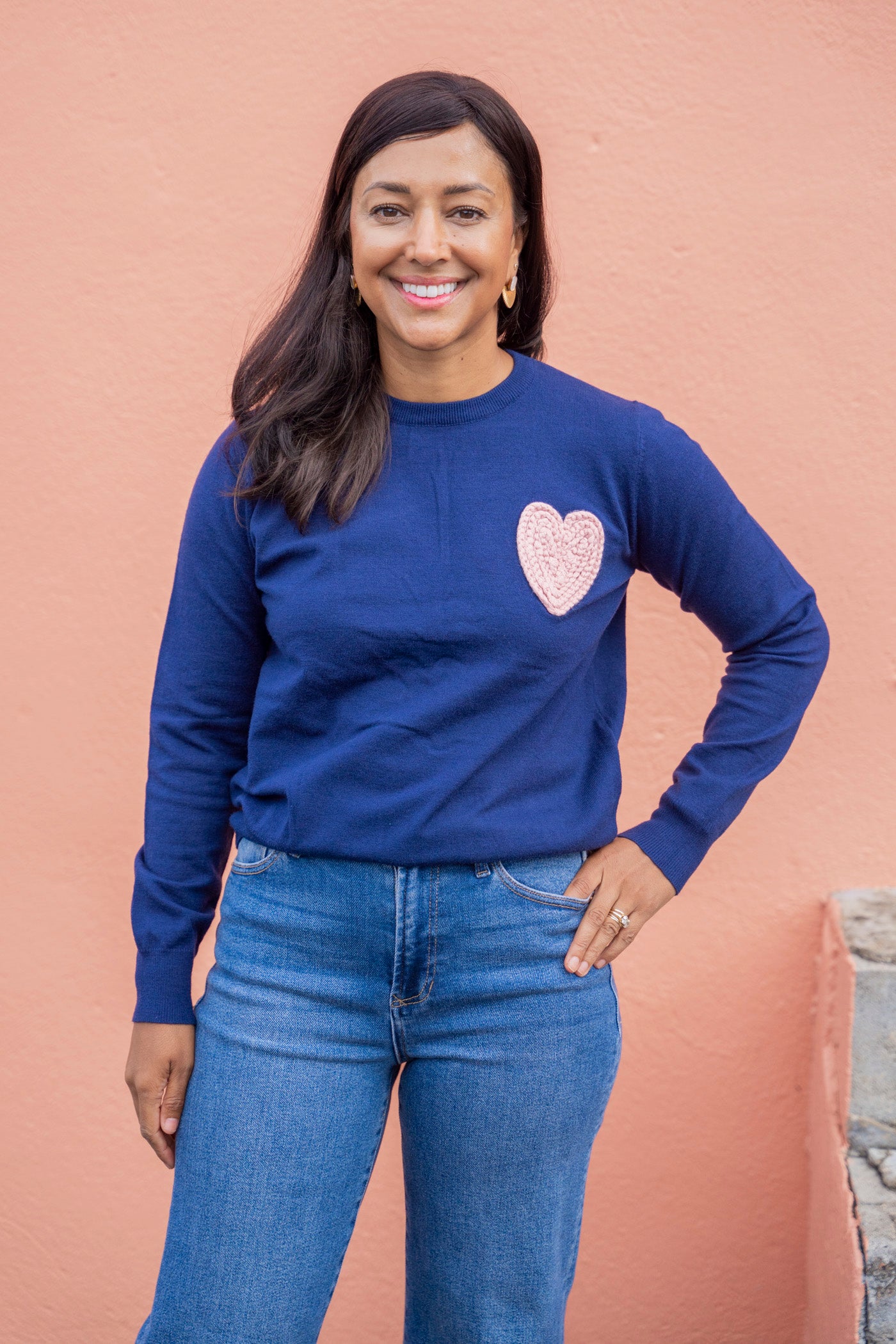 Cora Navy Sweater with Heart