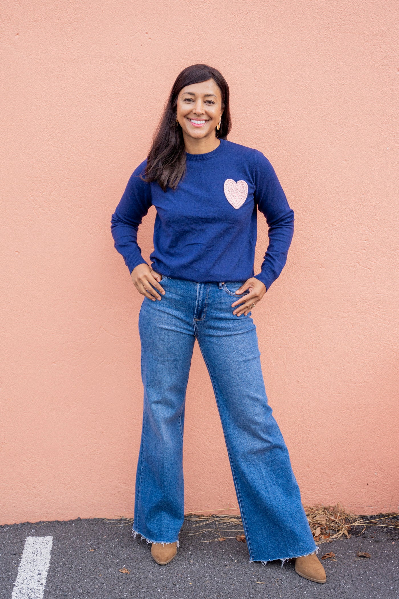 Cora Navy Sweater with Heart