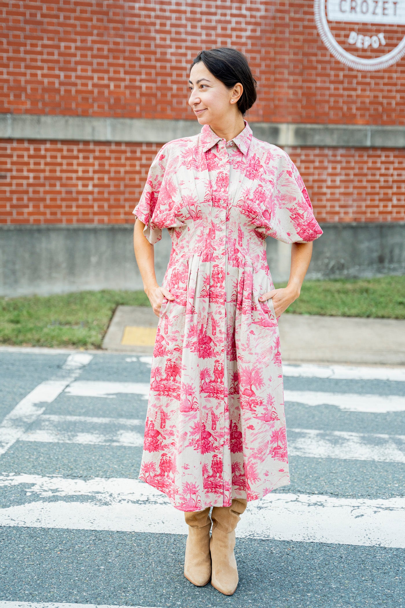 Pink Toile Midi Dress