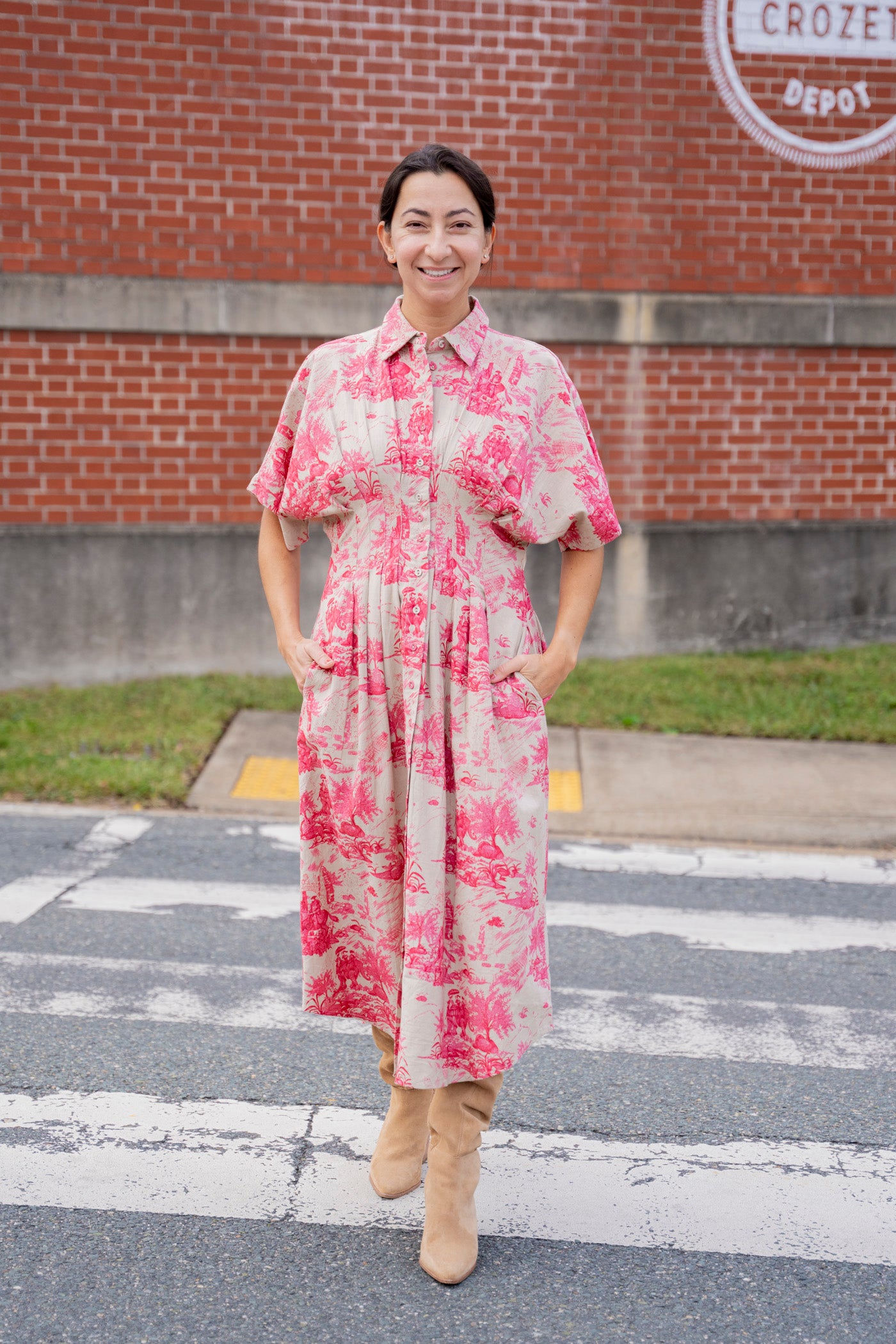 Pink Toile Midi Dress