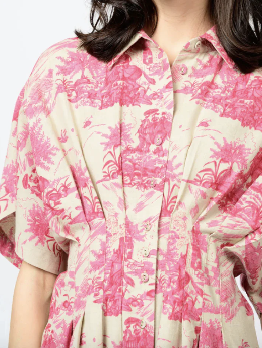 Pink Toile Midi Dress