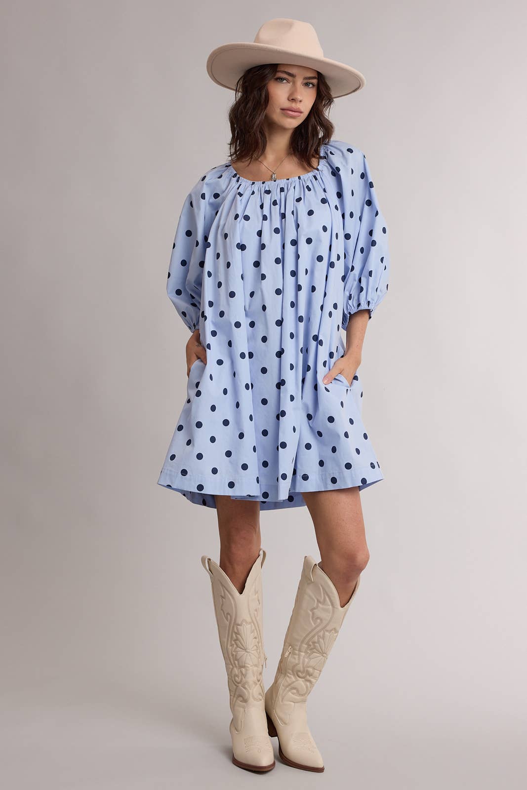 Polka Dot Gathered Mini Dress