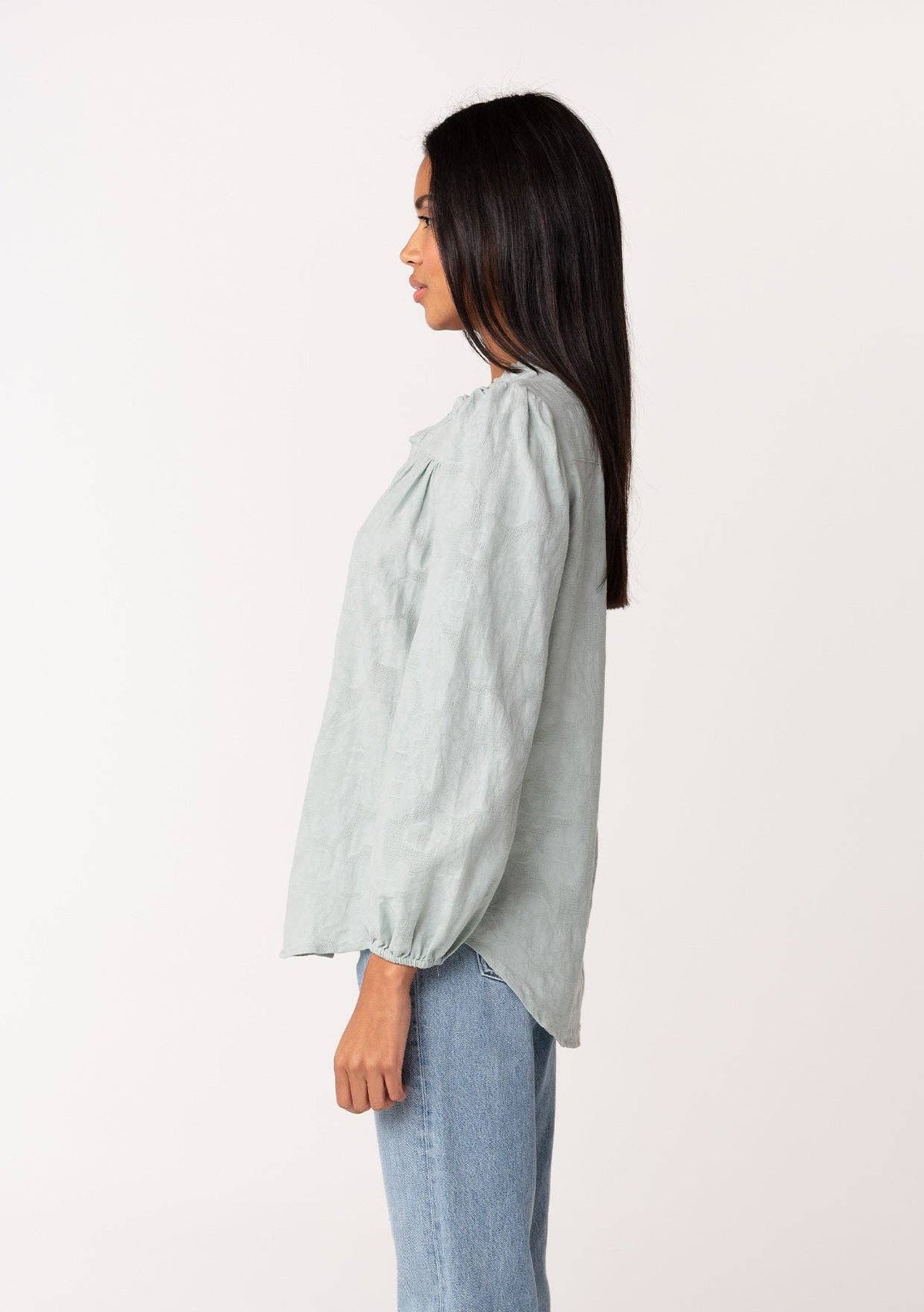 Sage Ruffle Neck Button Down Blouse