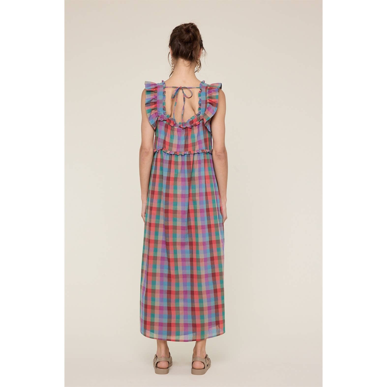 Madras Ruffle Midi Dress