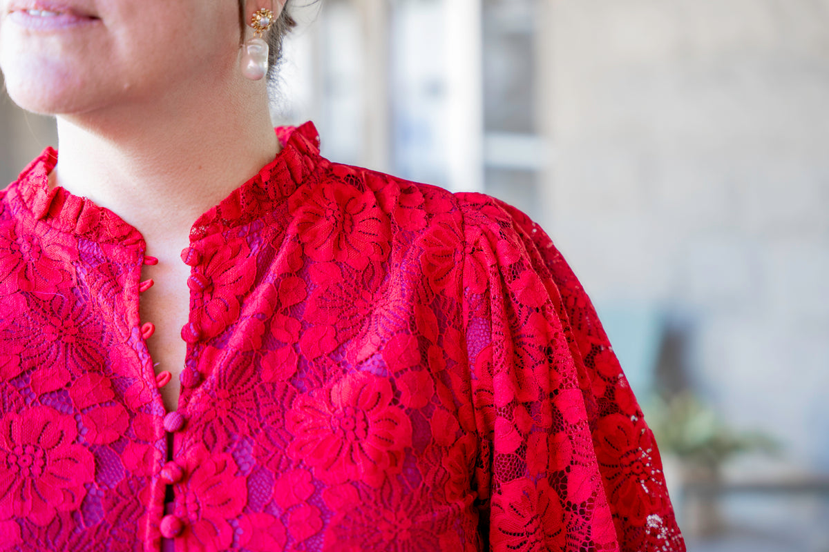 Red Lace Midi Dress