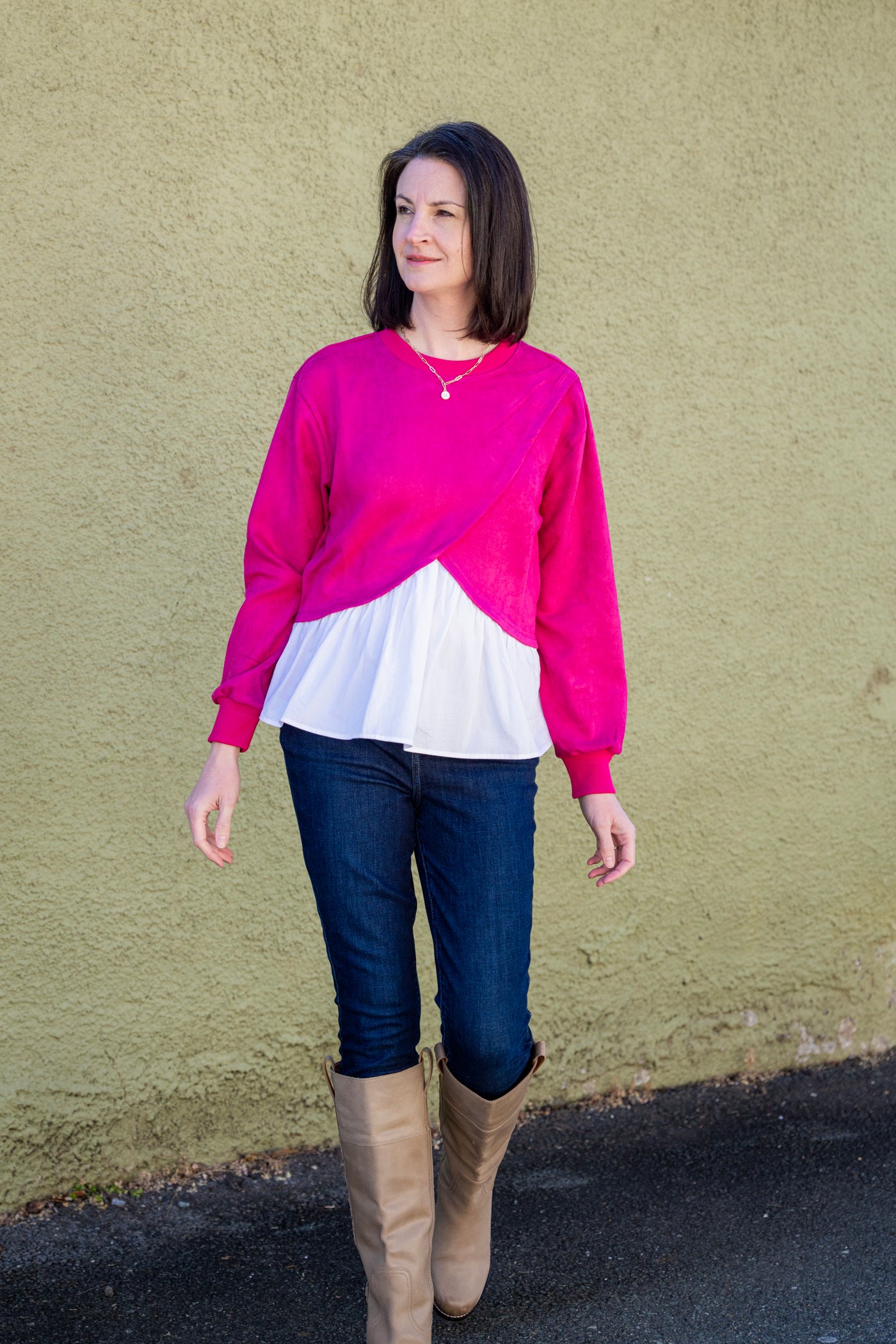 The Poplin Pink Contrast Sweater