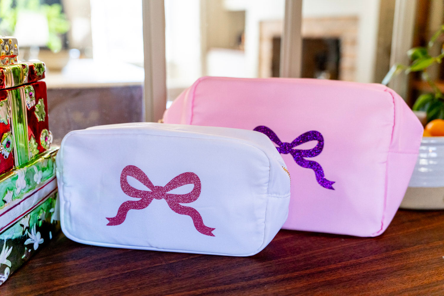 Glitter Bow Large Nylon Pouch