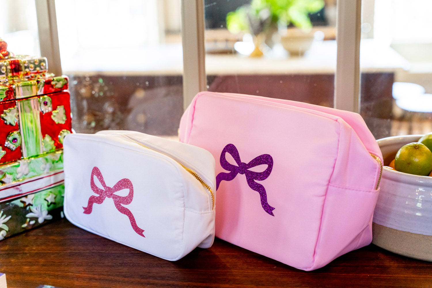 Glitter Bow XLarge Nylon Pouch