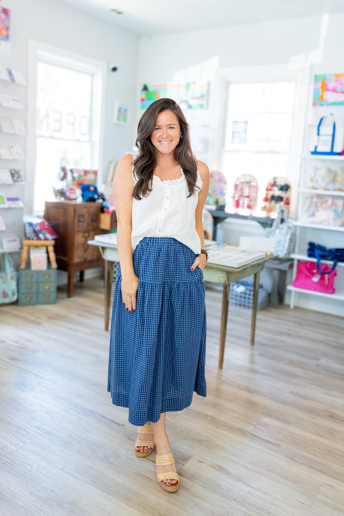 Gingham Tiered Maxi Skirt