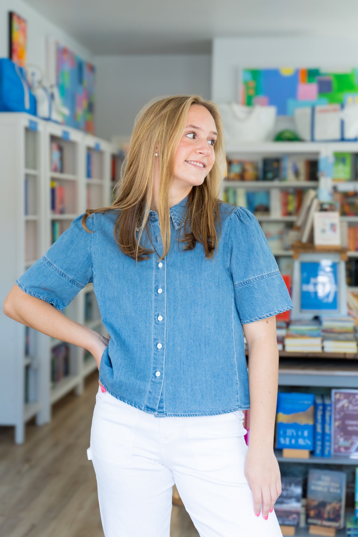 Irina Denim Short Sleeve Blouse