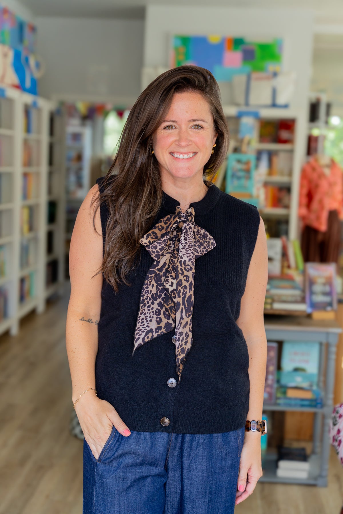 Knit Vest with Leopard Tie