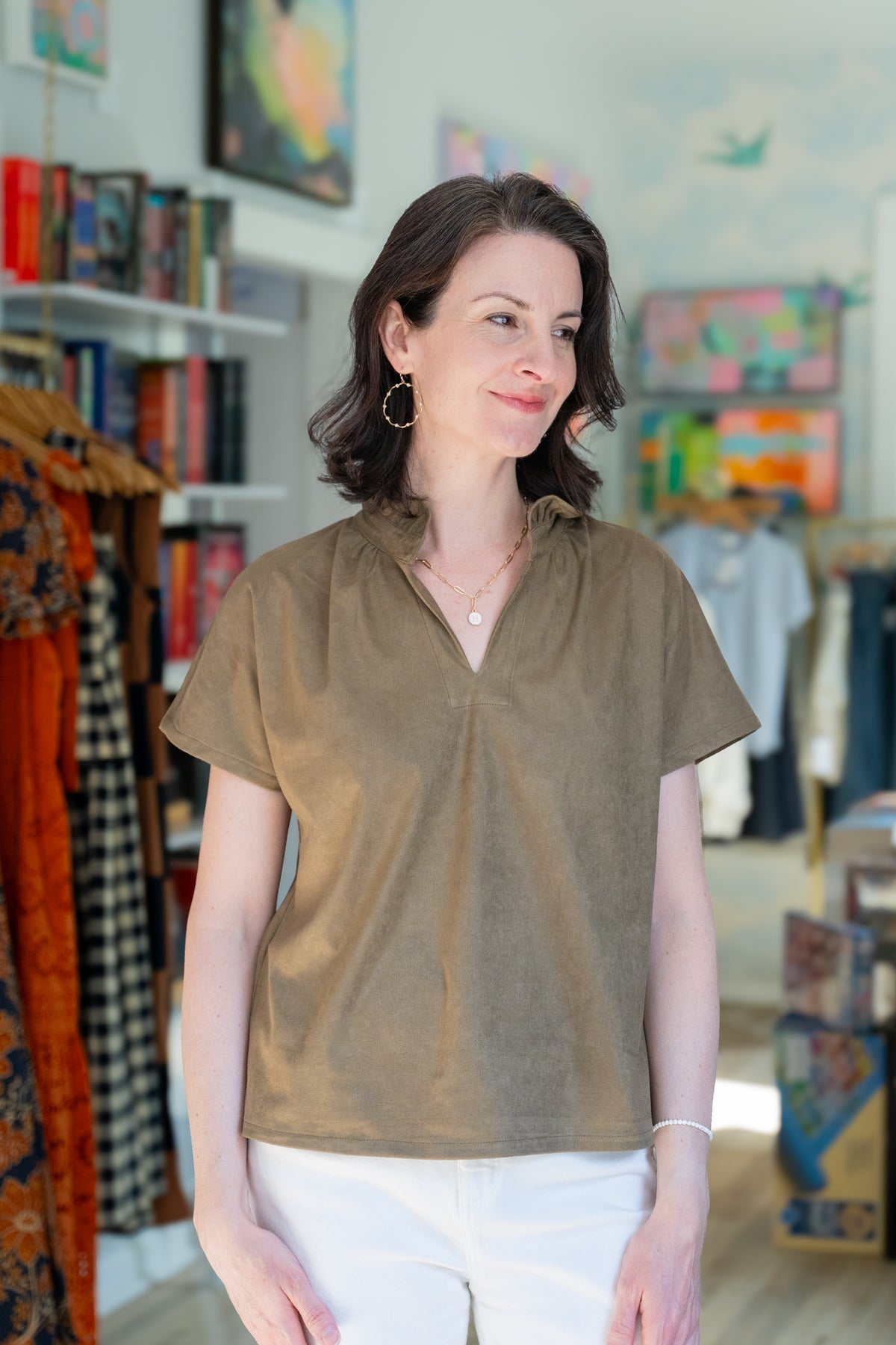 Olive Faux Suede Top