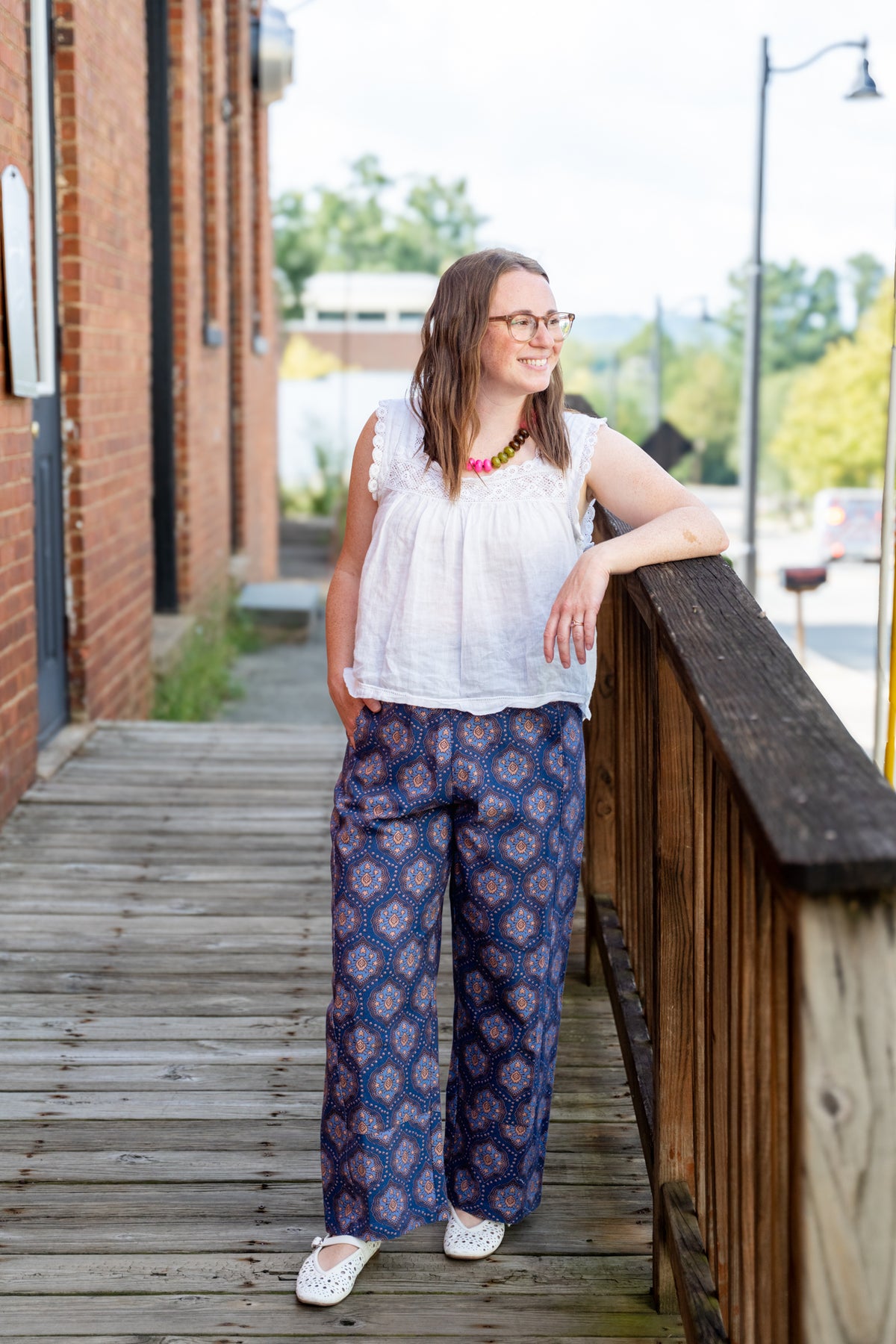 Tile Barrel Pant in Blue