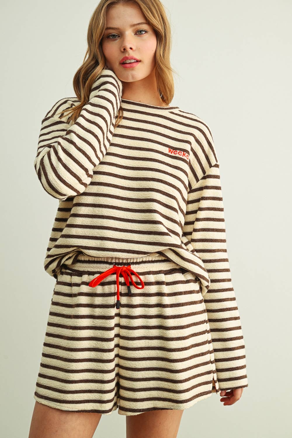 Textured Stripe Long Sleeve Top