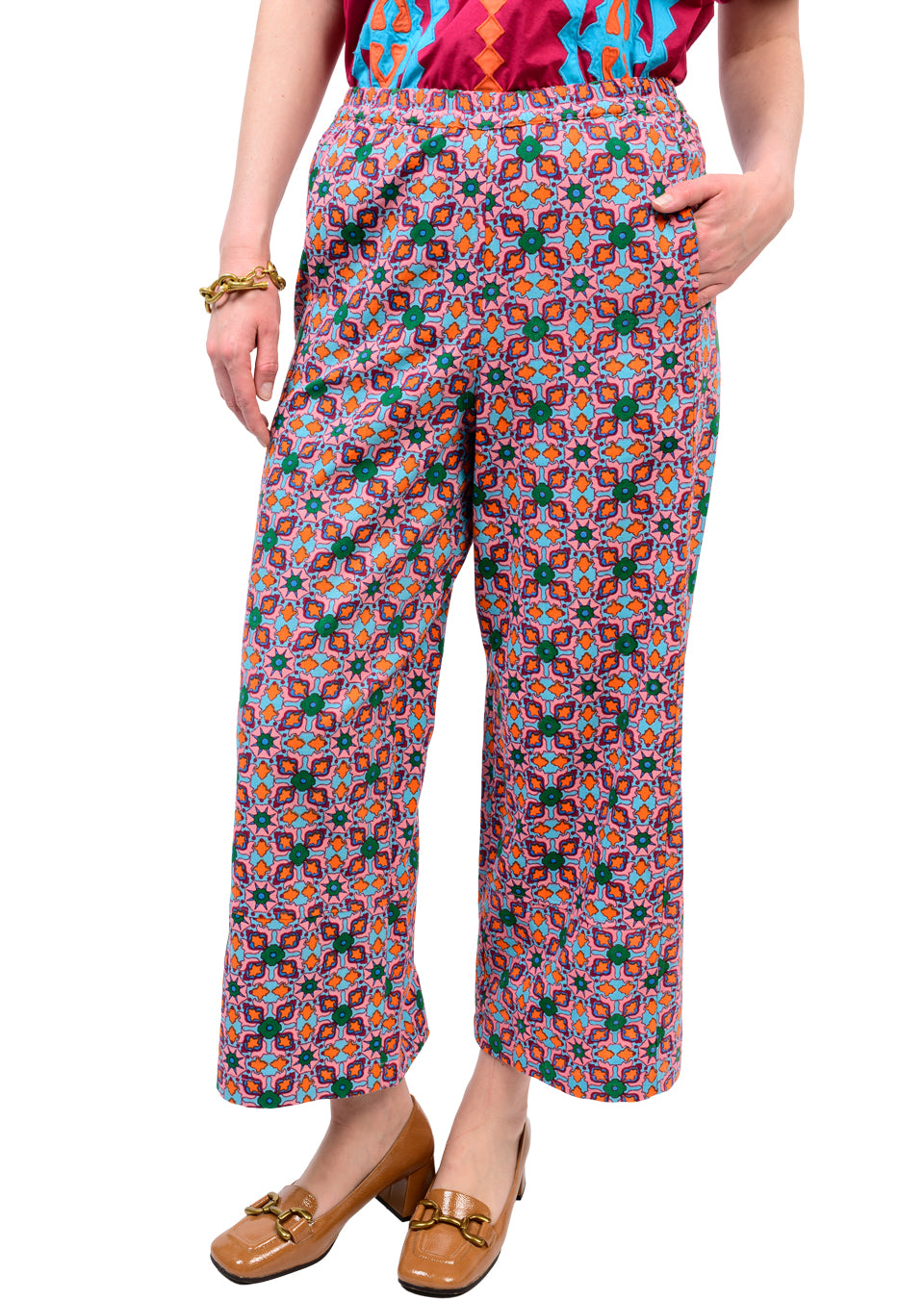 Tile Print Barrel Pant