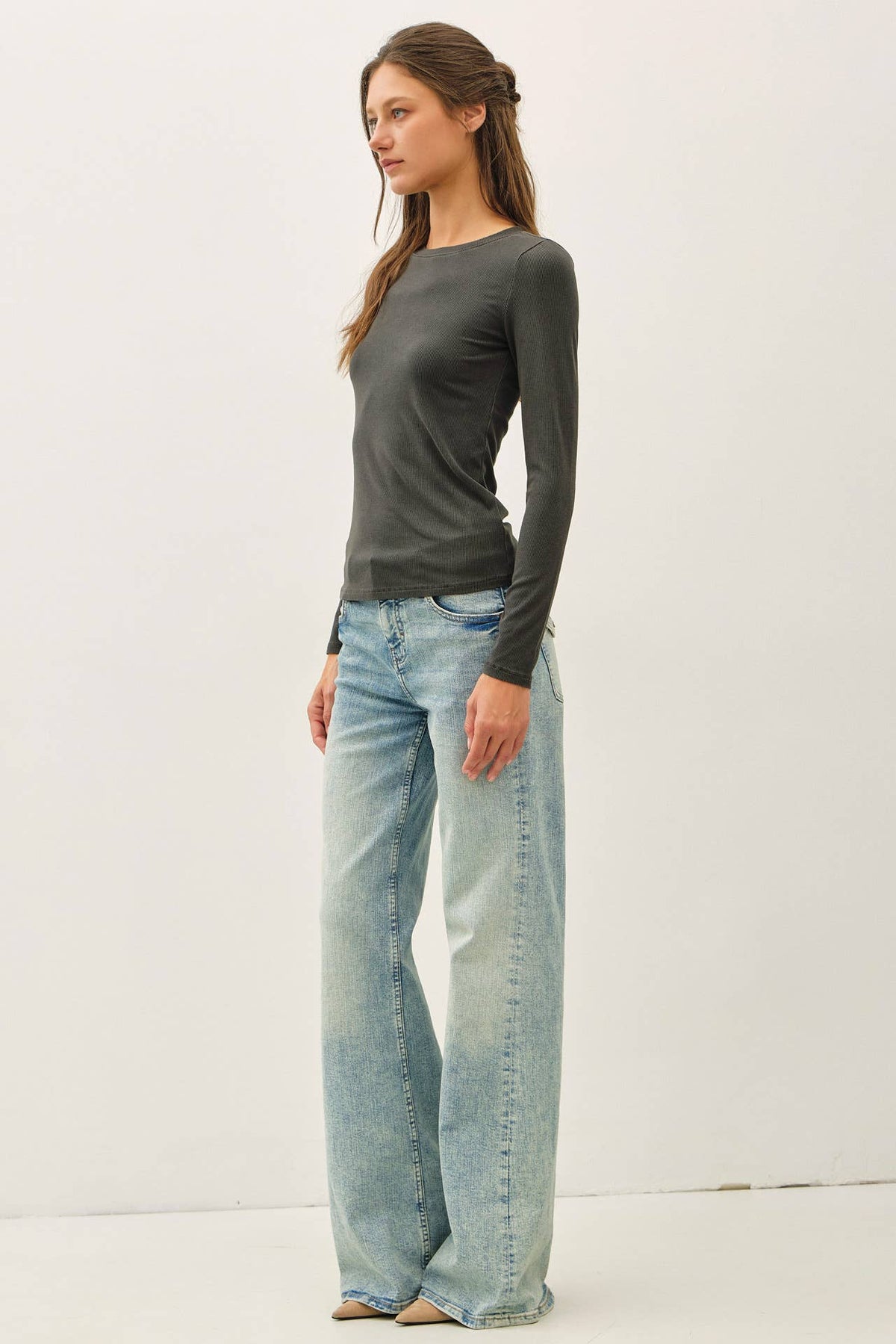 Charcoal Garment Dyed Crewneck Top