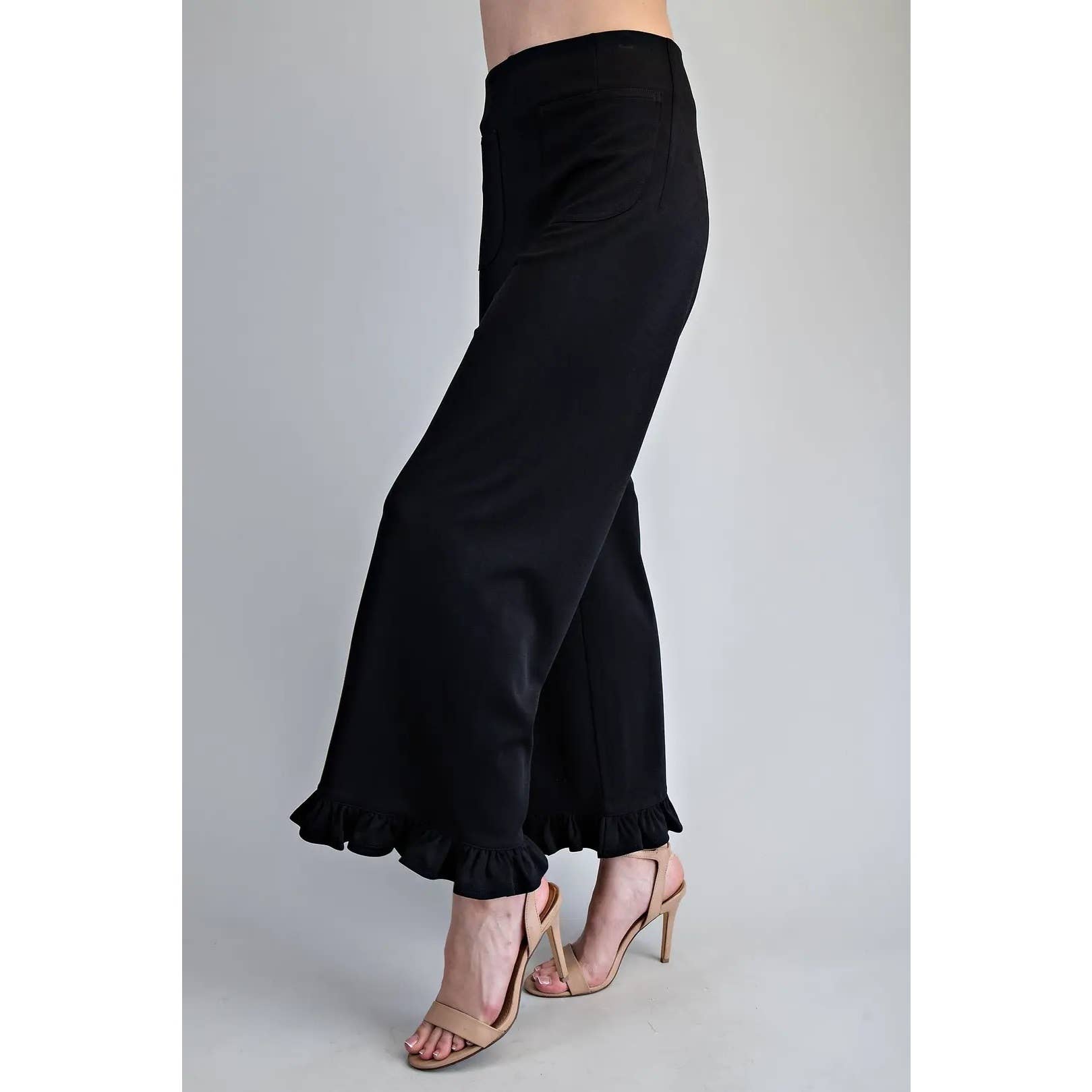 Ruffled Hem Black Pants