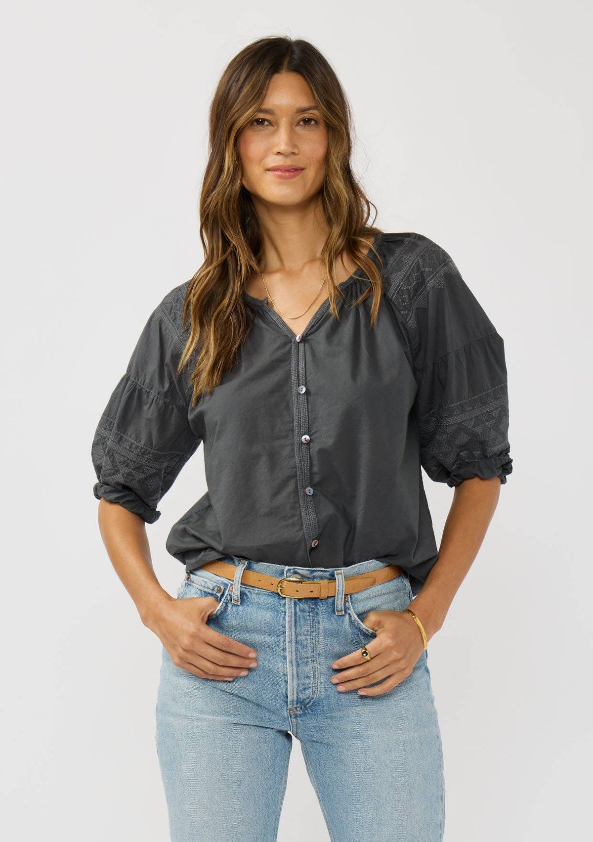 Grey Puff Sleeve Blouse