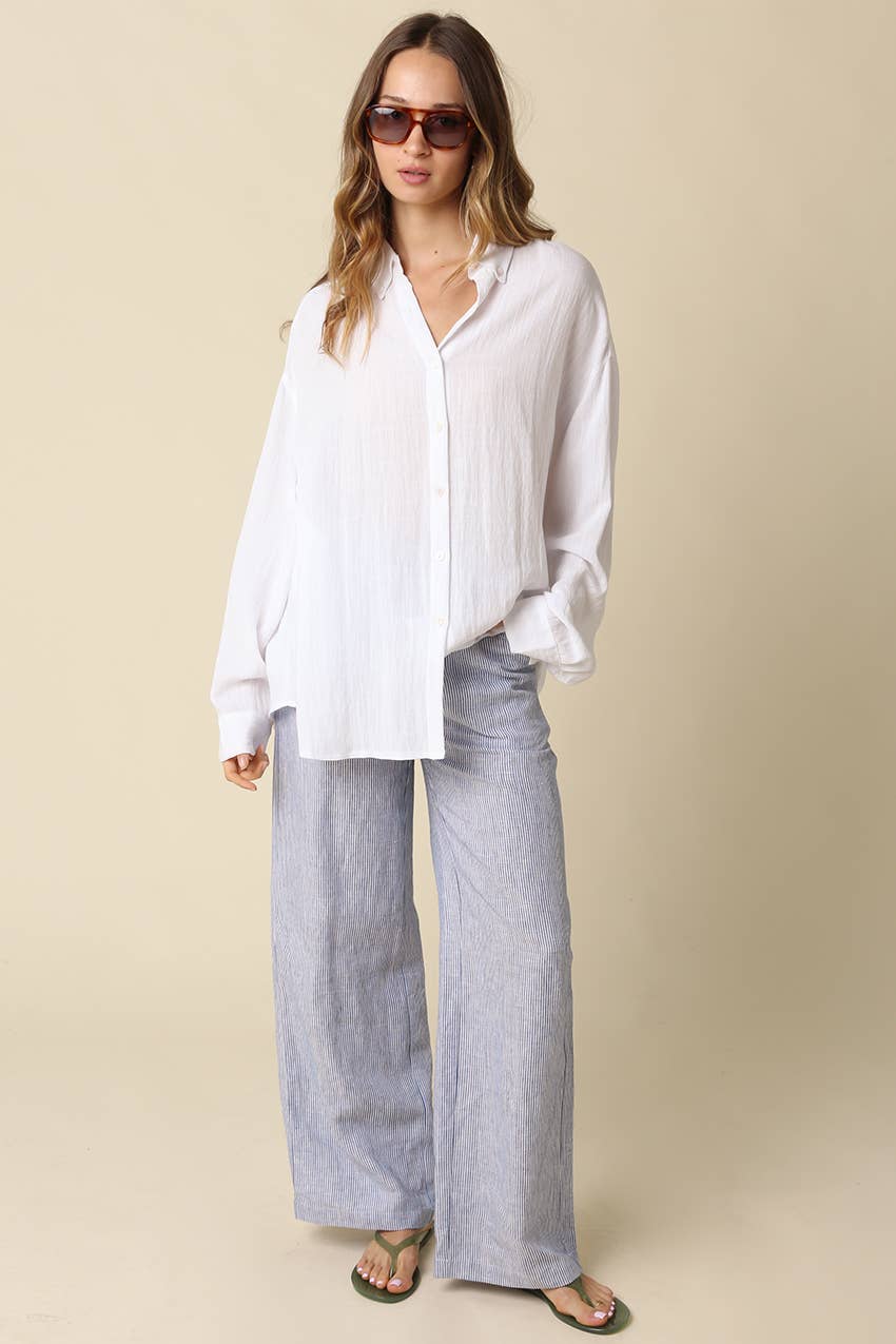 Sky Linen Wide Leg Pants