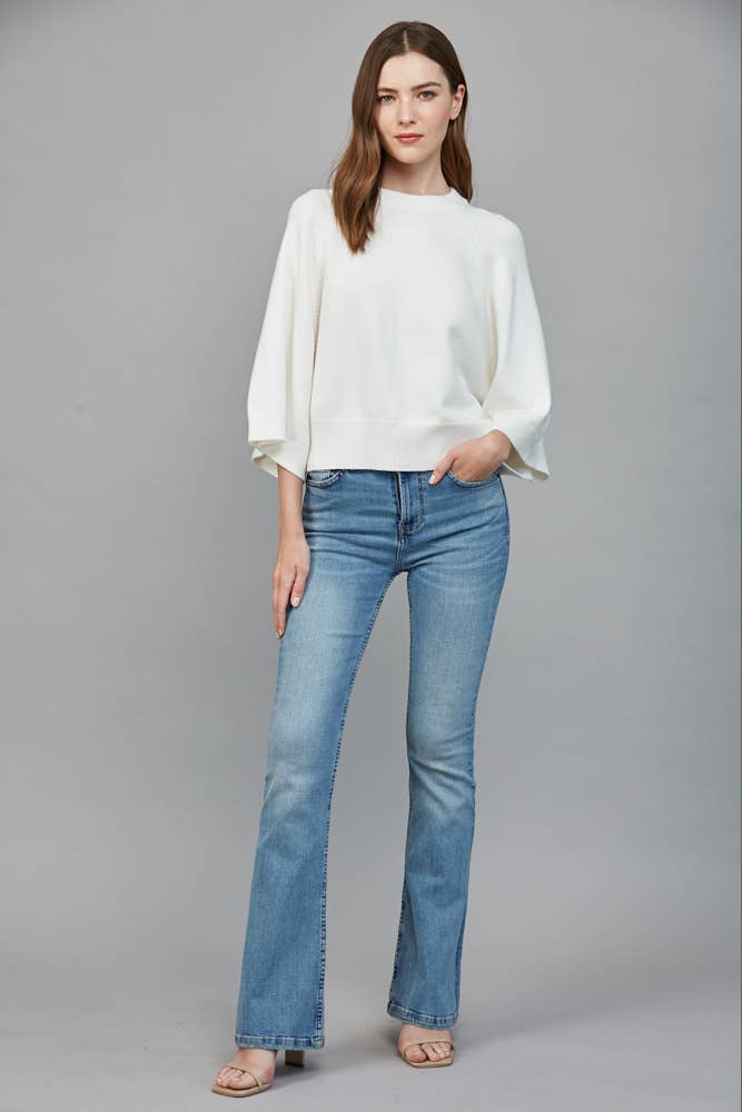 Cream Raglan Bell Sleeve Sweater