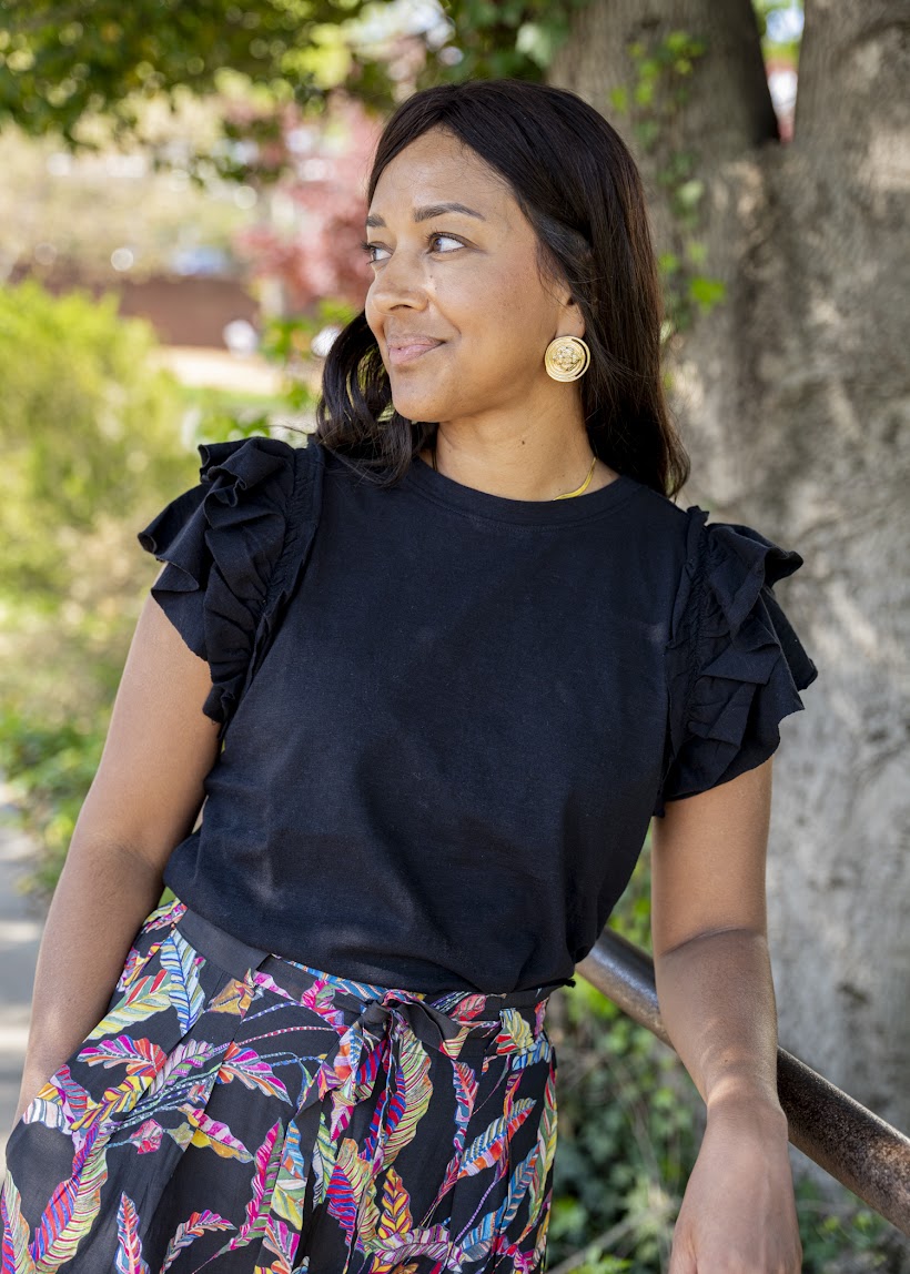 Black Ruffle Sleeve Top