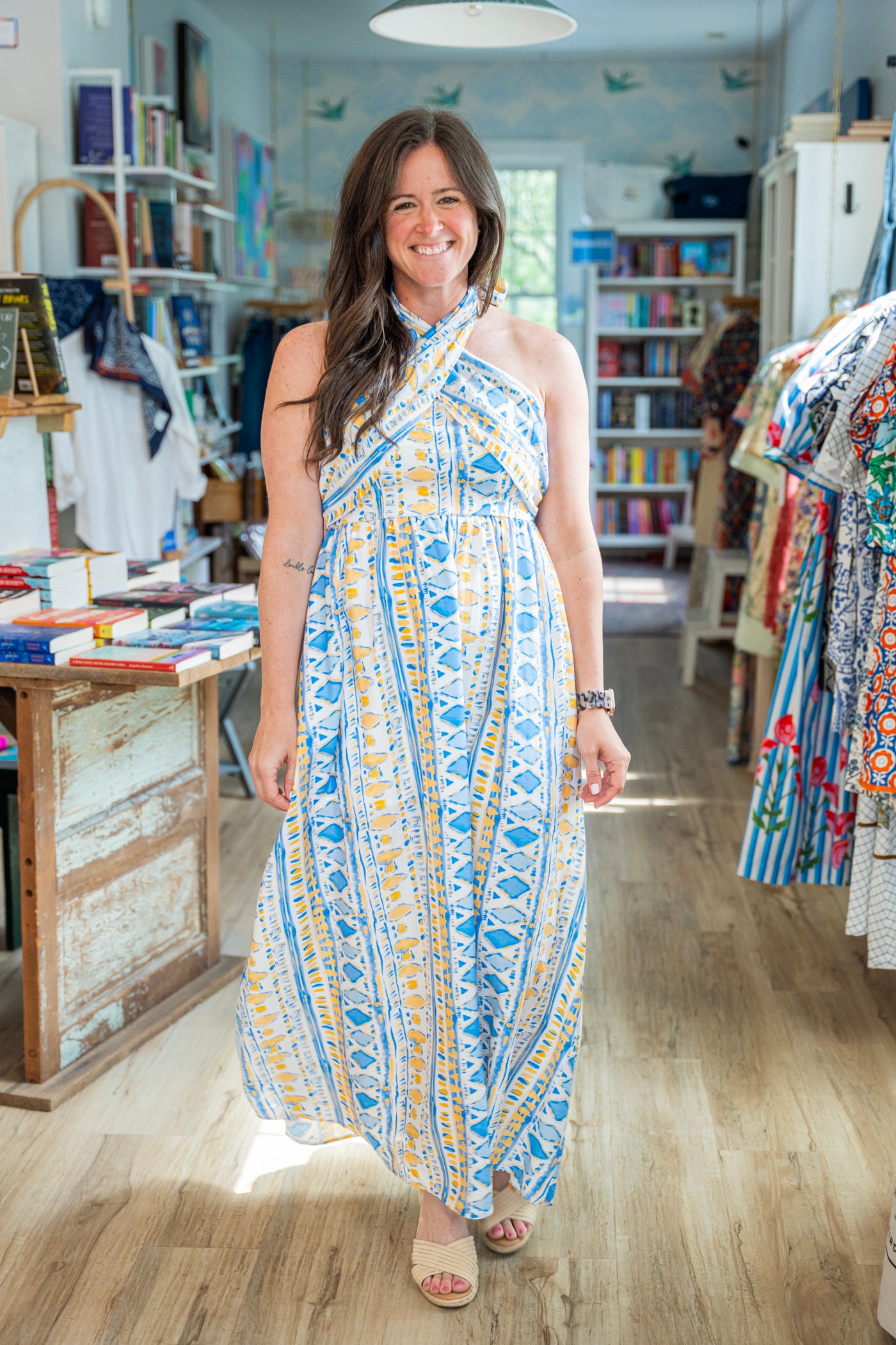 The Aegean Rhythm Halter Dress