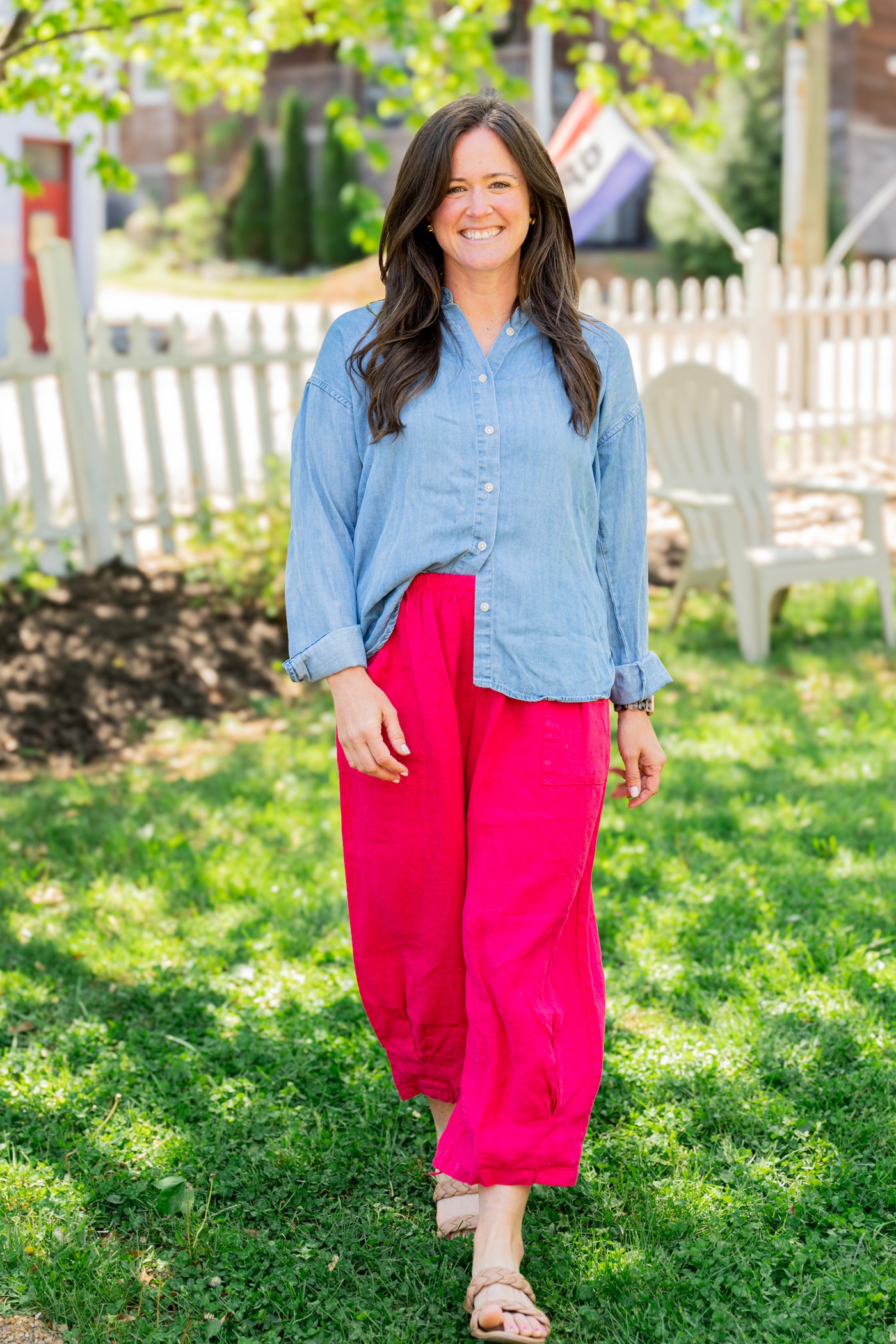 Wide Leg Linen Pant in Fuschia