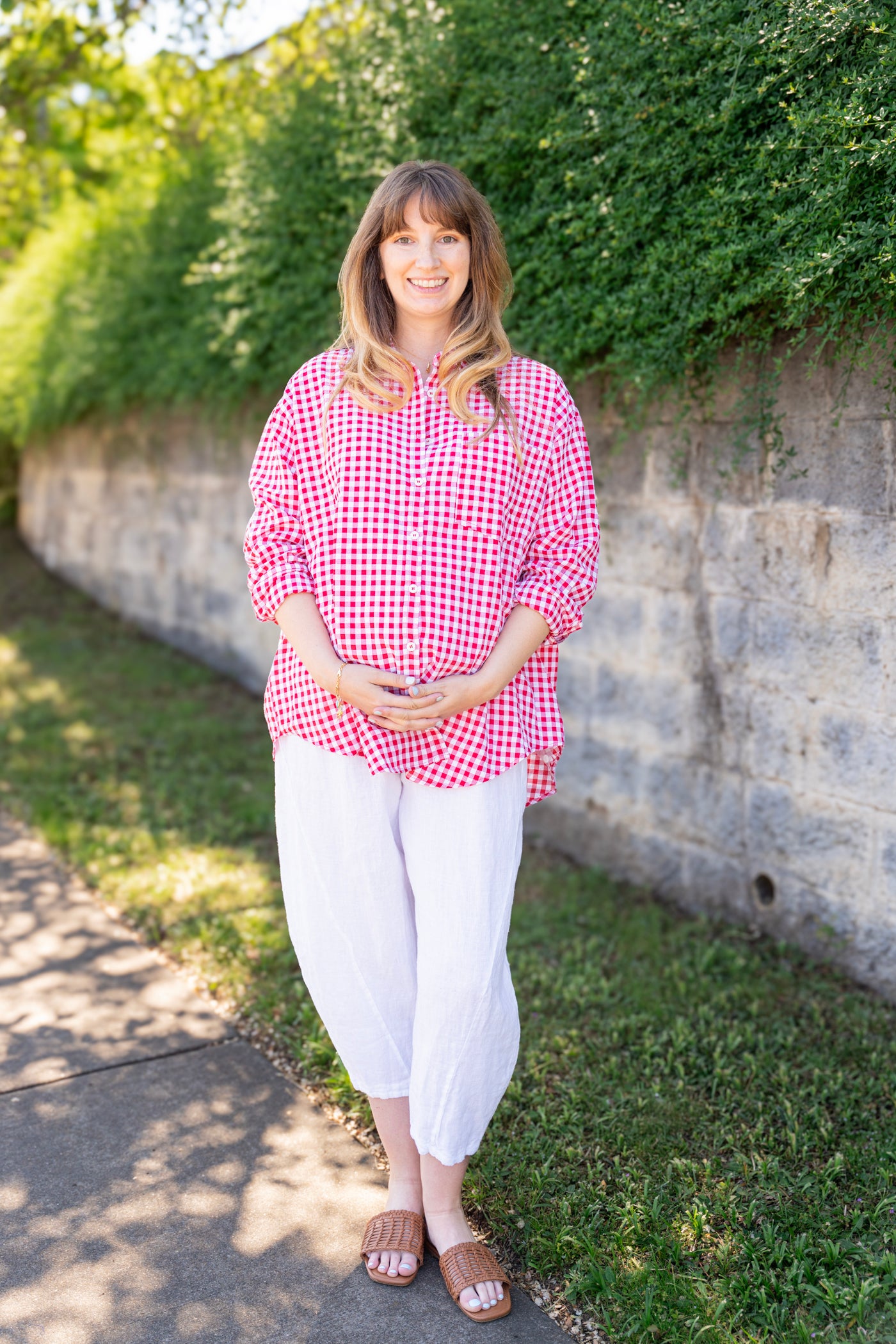 Oversized Gingham Button Down Shirt in Ruby