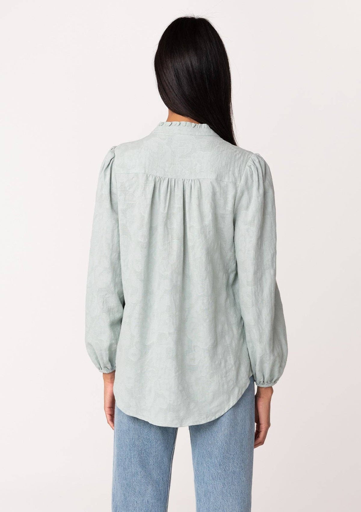 Sage Ruffle Neck Button Down Blouse