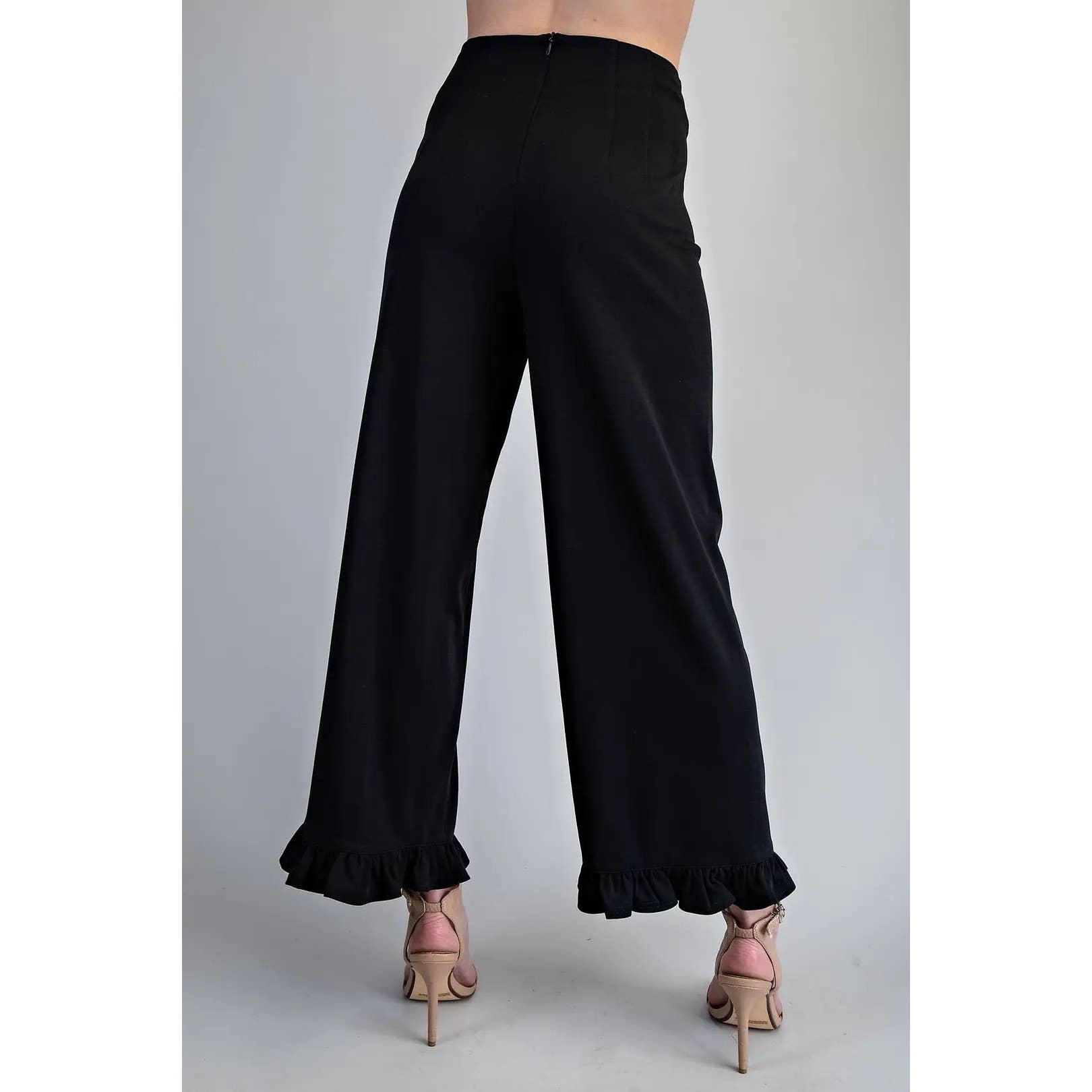 Ruffled Hem Black Pants