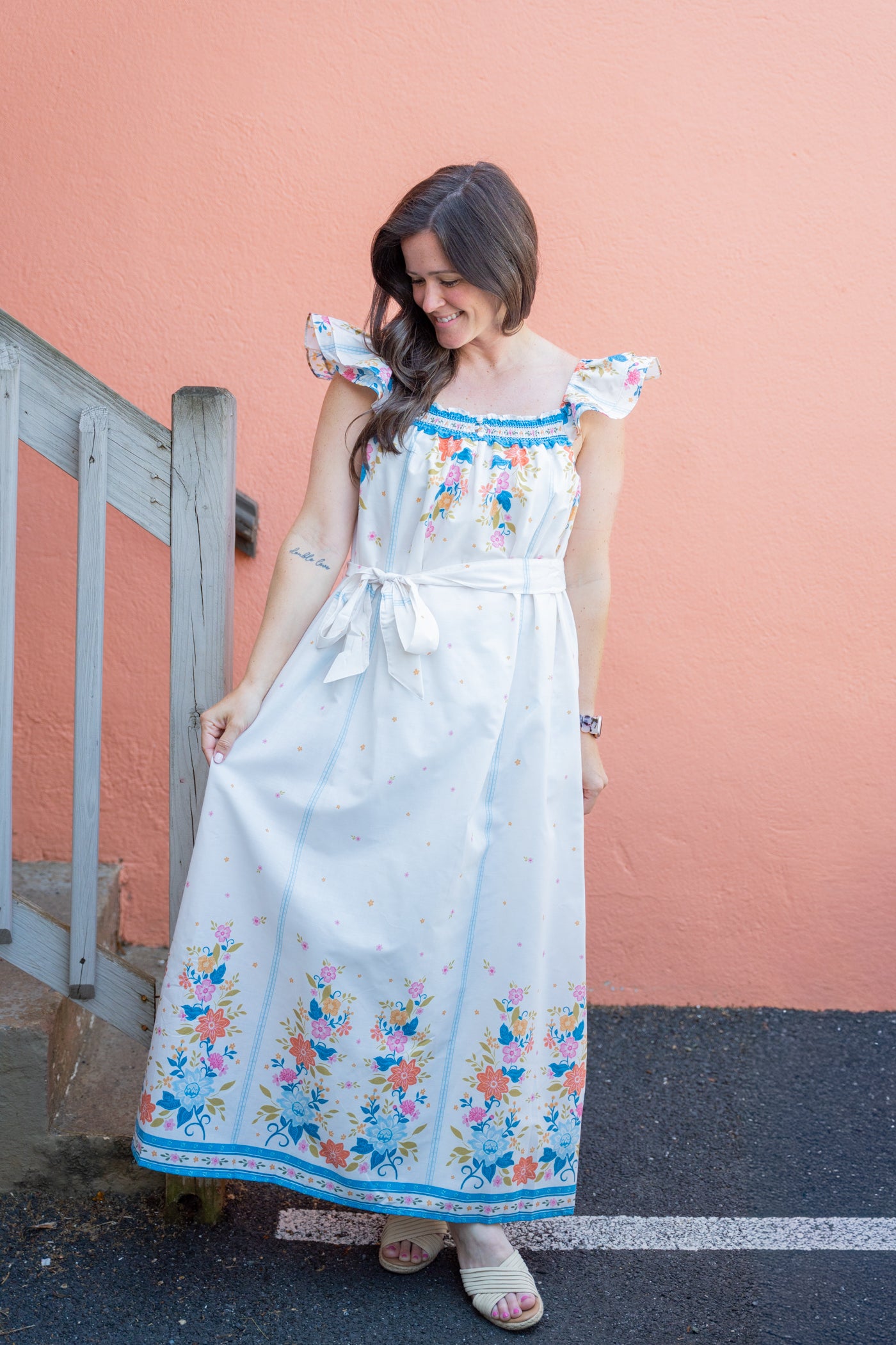 Willow Garden Flutter-Sleeve Maxi Dress