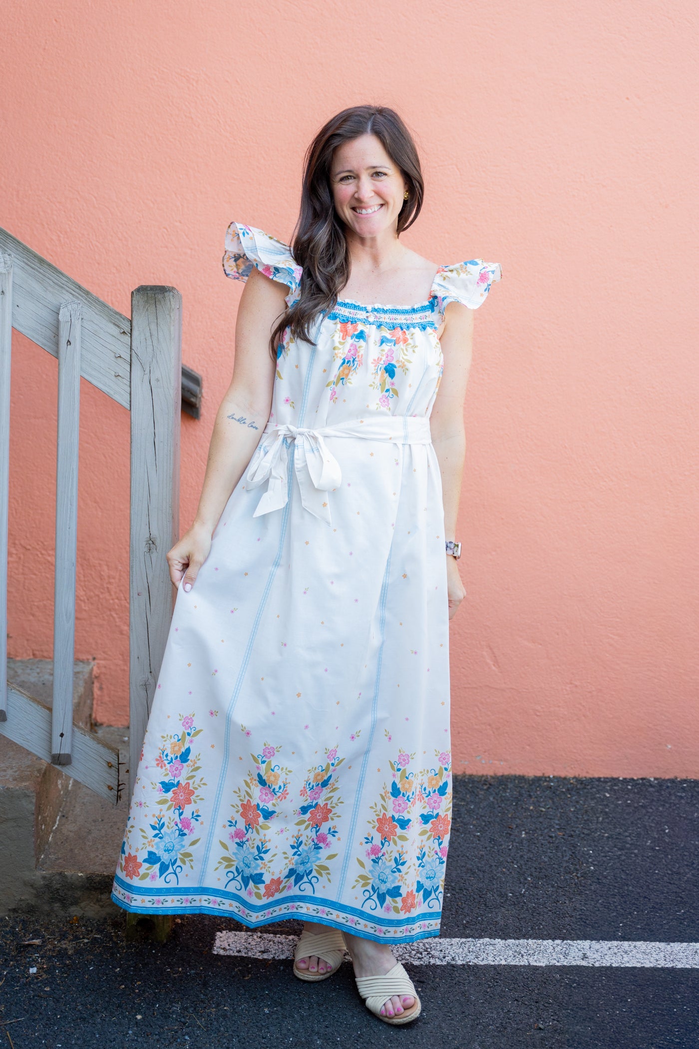 Willow Garden Flutter-Sleeve Maxi Dress