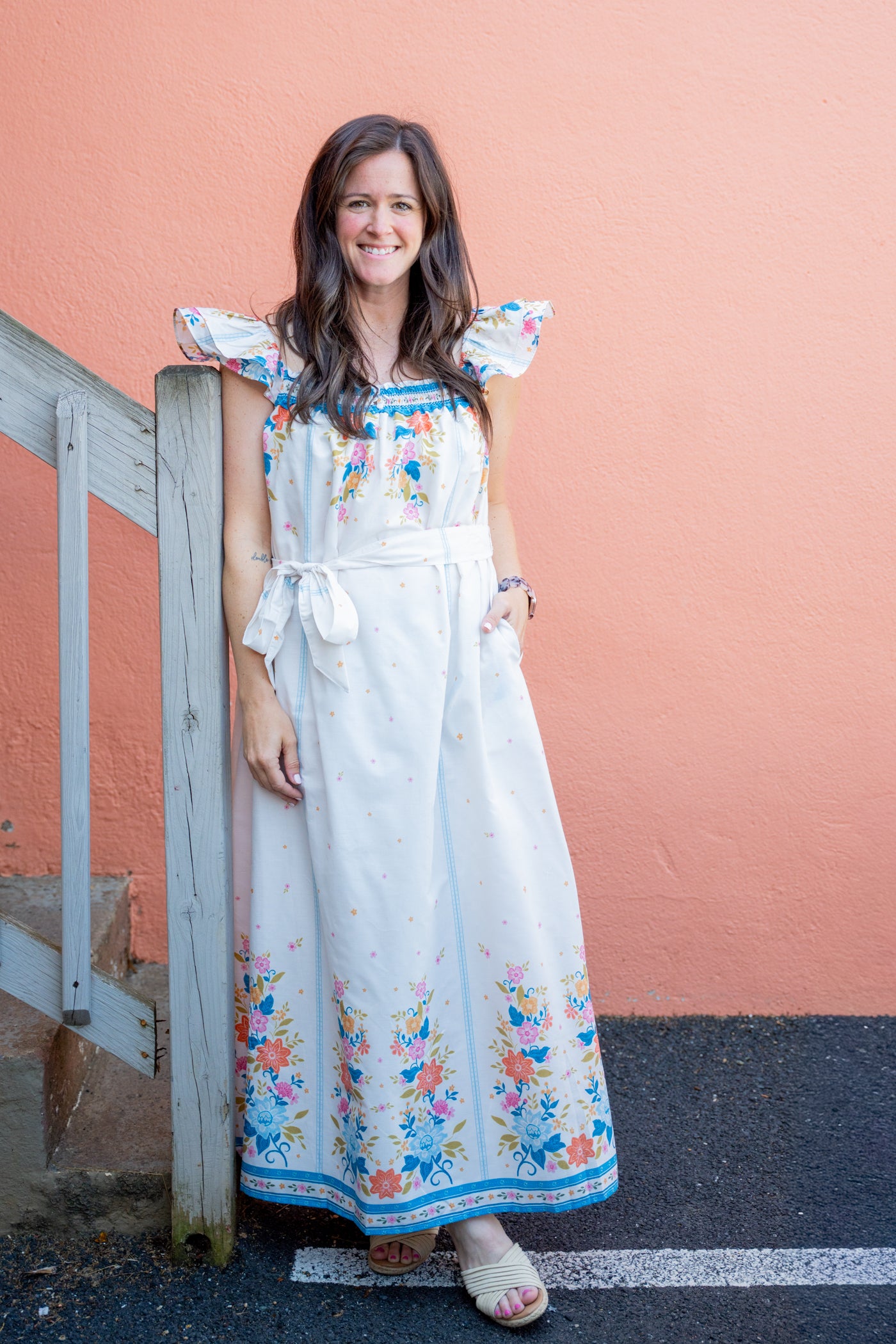 Willow Garden Flutter-Sleeve Maxi Dress