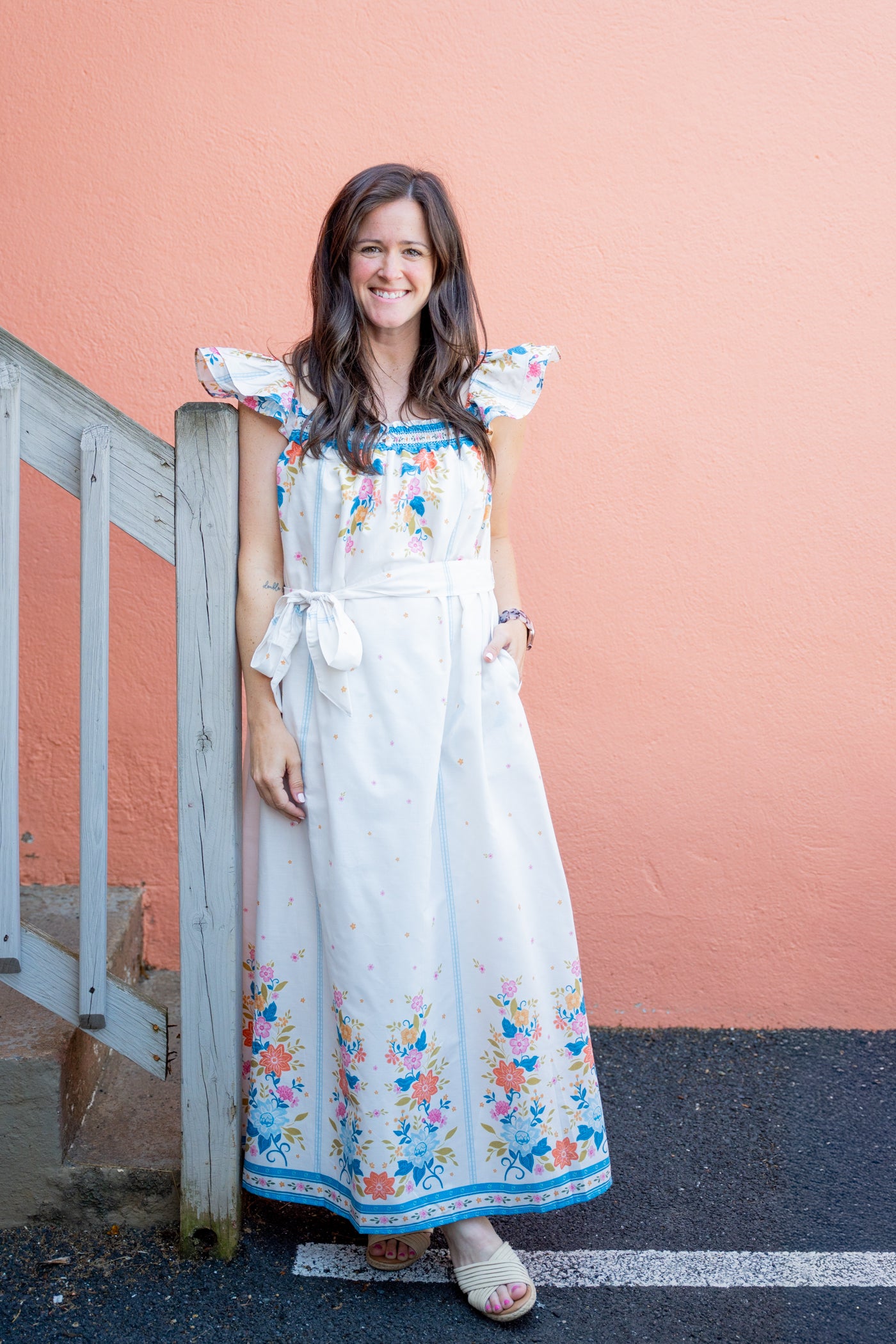 Willow Garden Flutter-Sleeve Maxi Dress