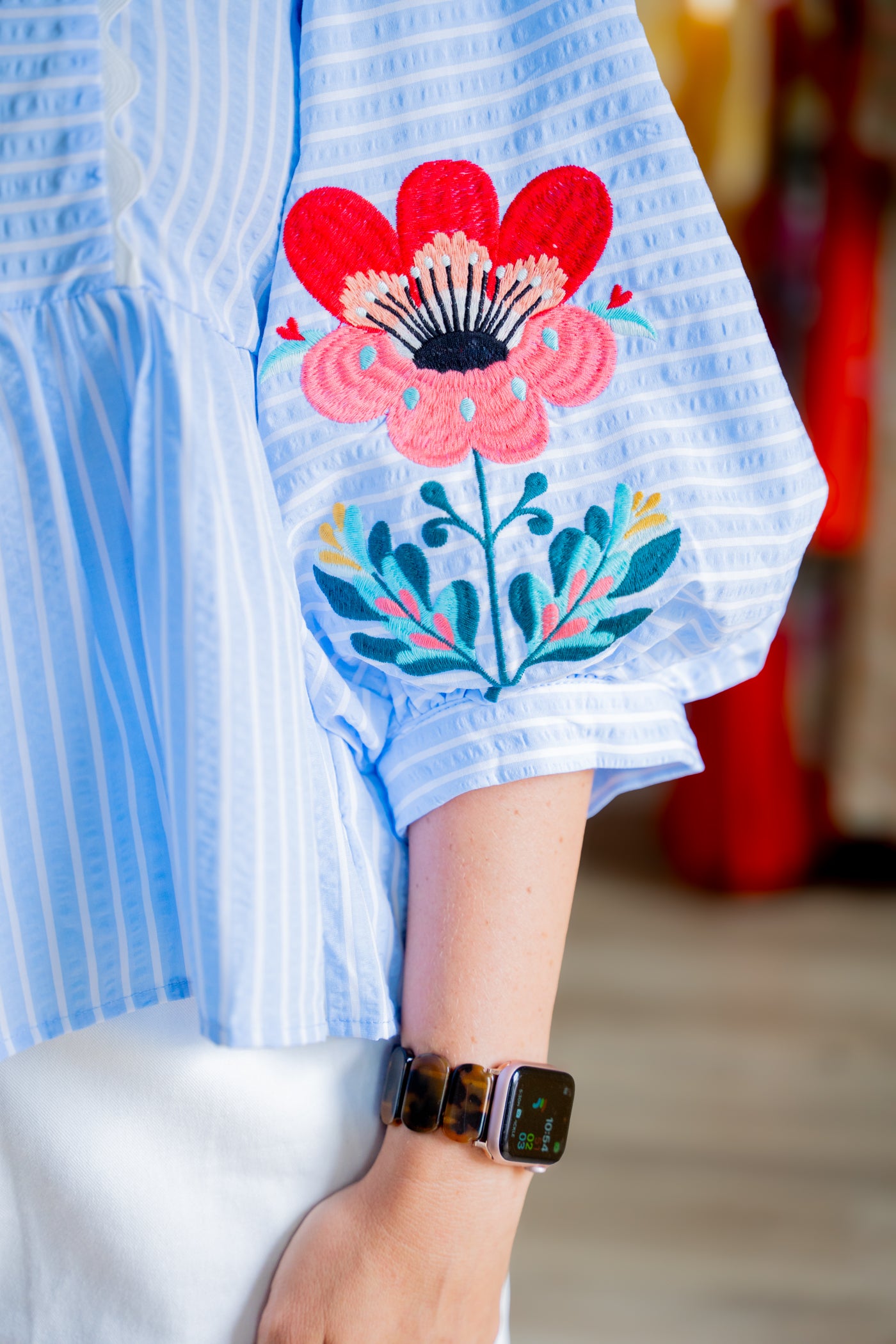 Embroidered Stripe Top