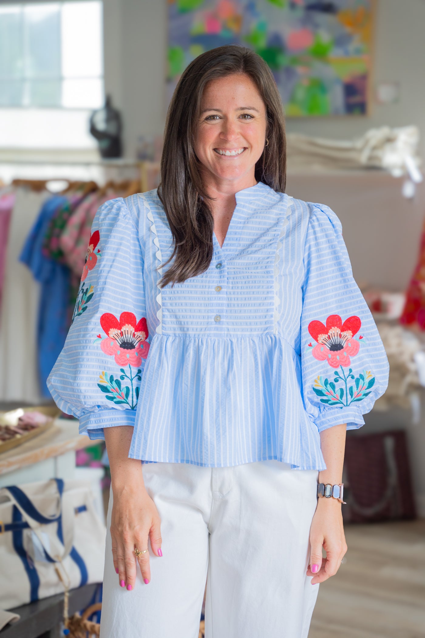 Embroidered Stripe Top