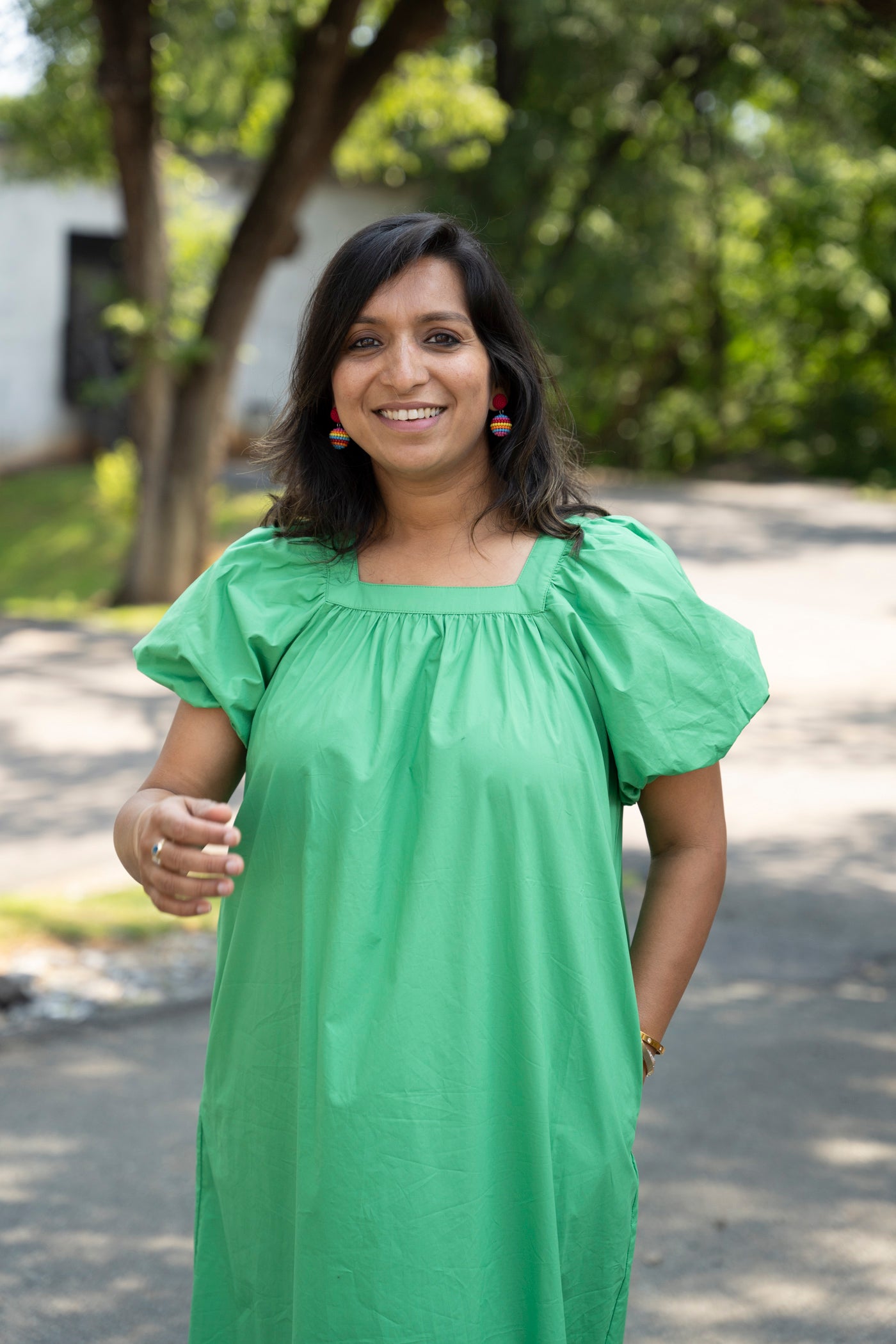 Emerald poplin dress