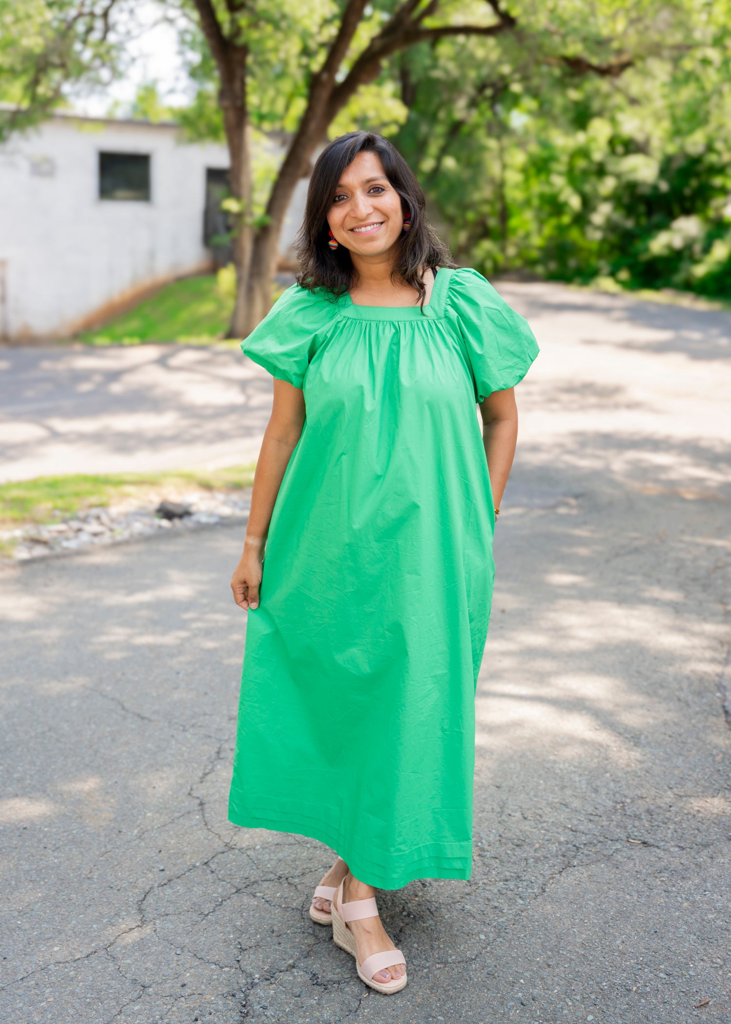 Emerald poplin dress