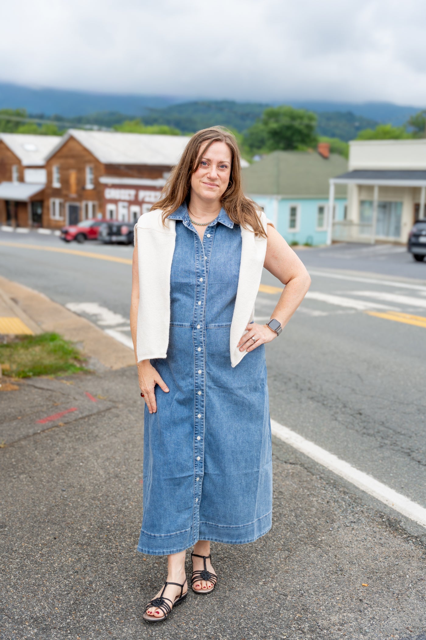 blue bird dress shop Blue Bird Cafe Frayed Denim Dress