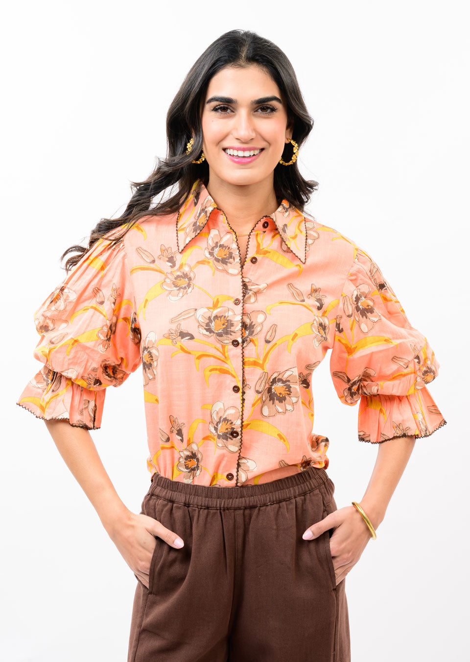 Emory Point Collar Blouse in Coral