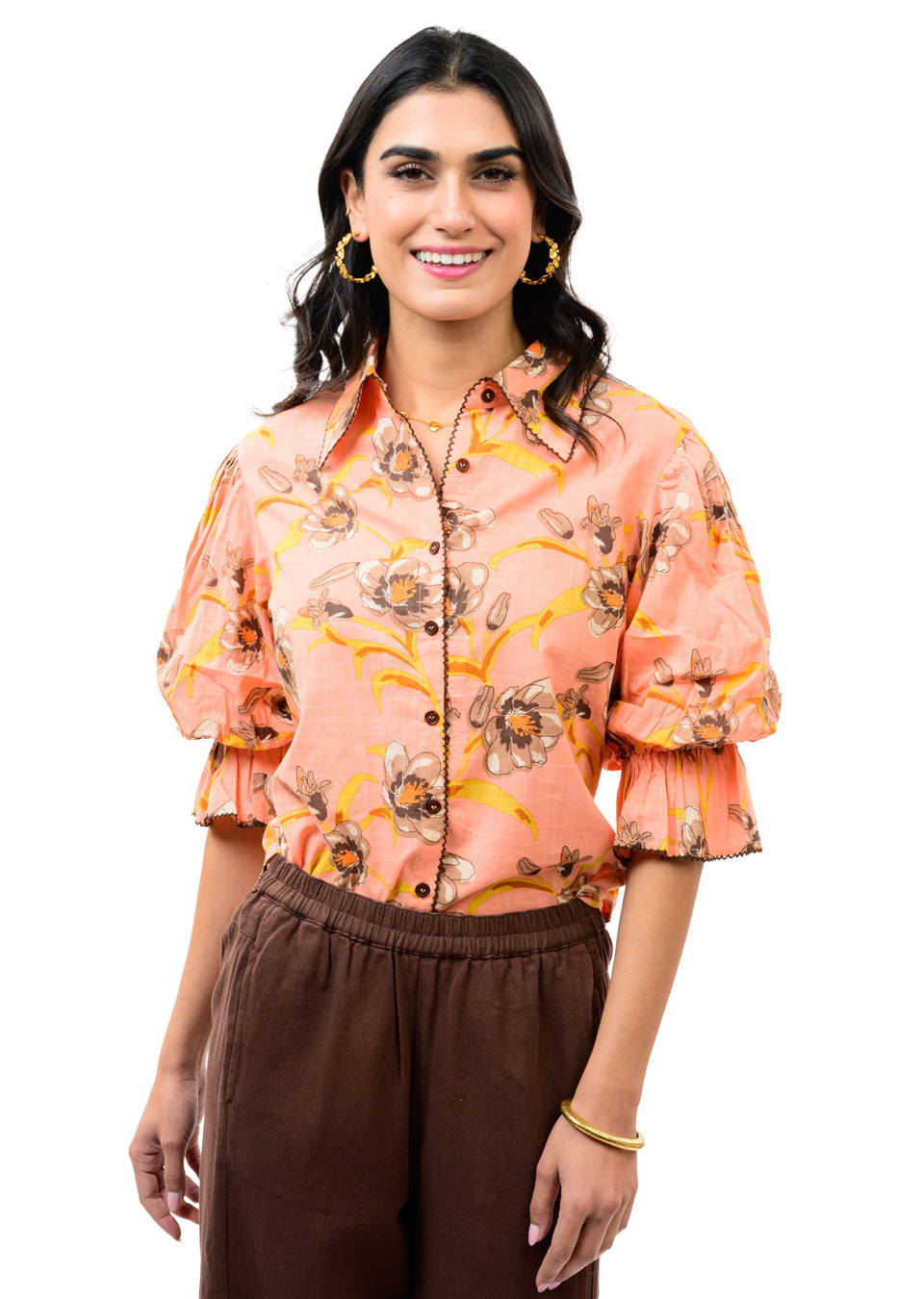 Emory Point Collar Blouse in Coral